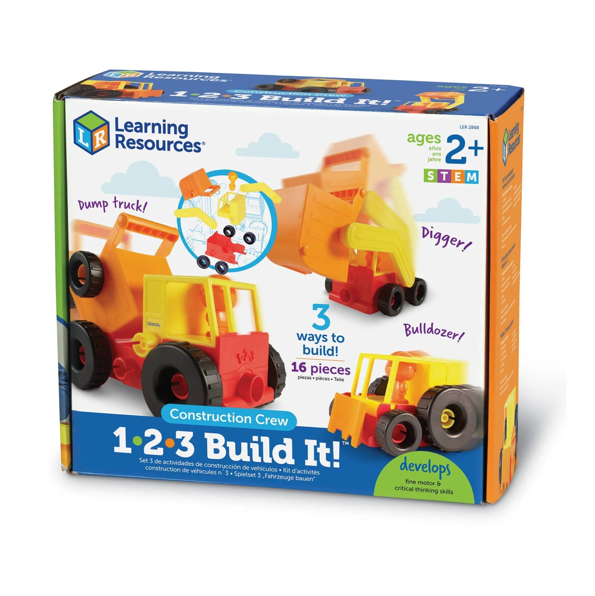 AreYouGame 1-2-3 Build It! Construction Crew 16-Piece Playset - Durable Snap-Together Construction Toys* Preschool Education Toys & Activities|Preschool Building Sets & Blocks