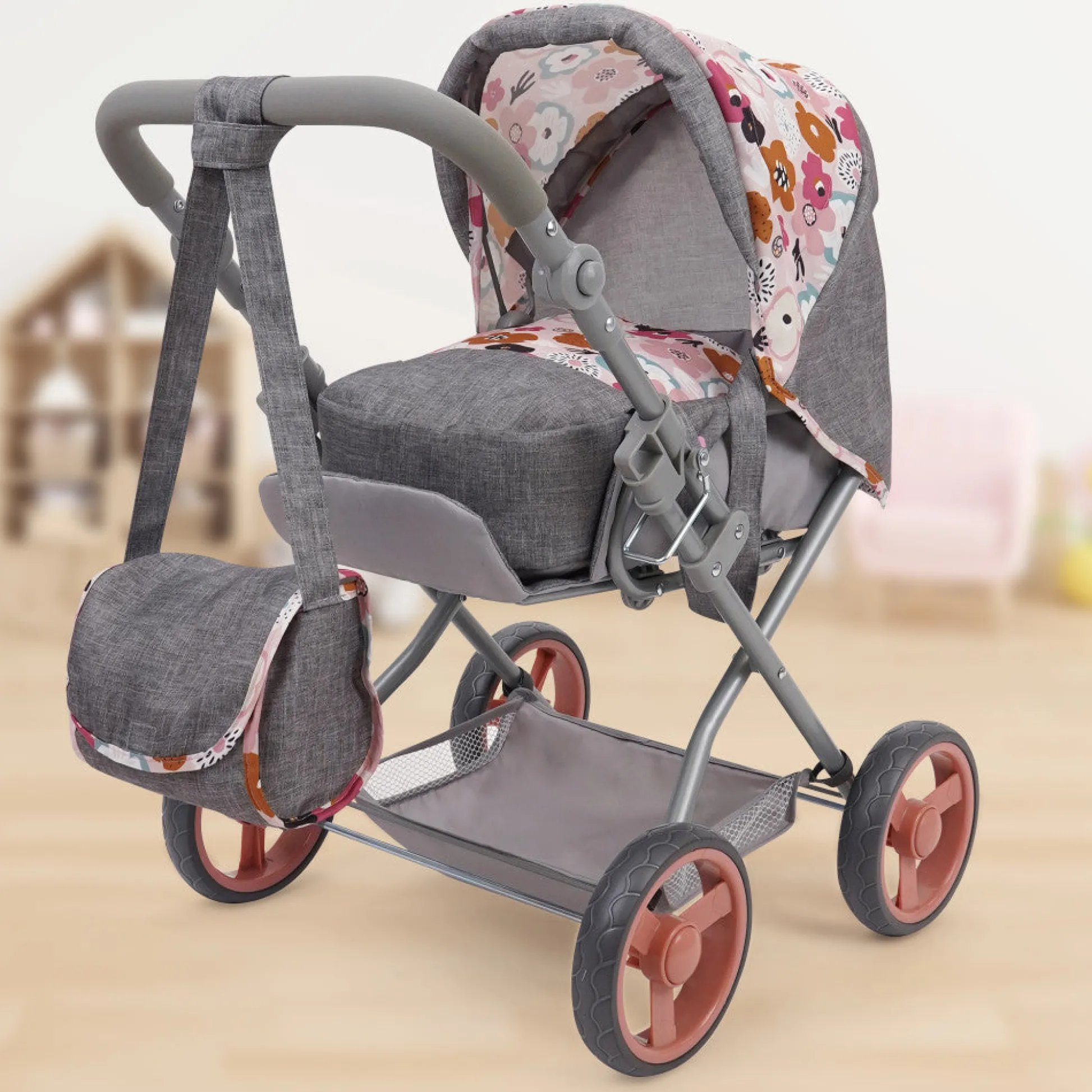 Flat River Group 509 Crew Kelly Deluxe Doll Pram with Melange Flora Design and Matching Bag* Stuffed Animals & Plush Toys