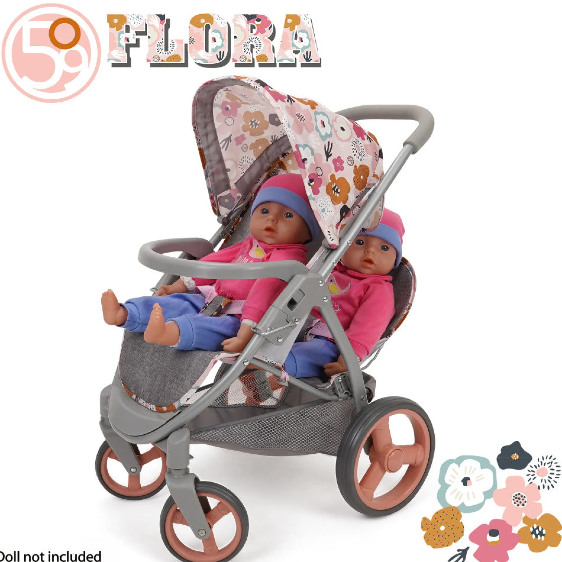 Flat River Group 509 Crew Mabelle Duo Twin Doll Stroller - Melange Flora, Ages 3+* Stuffed Animals & Plush Toys