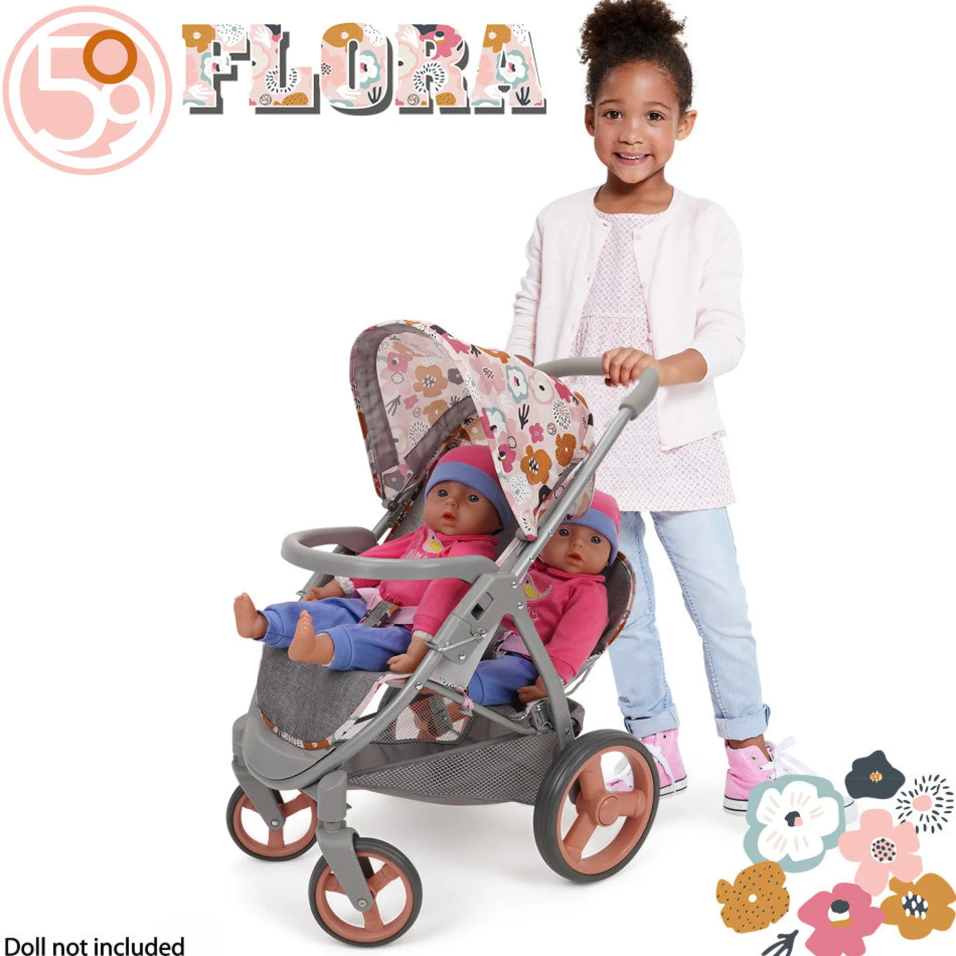 Flat River Group 509 Crew Mabelle Duo Twin Doll Stroller - Melange Flora, Ages 3+* Stuffed Animals & Plush Toys
