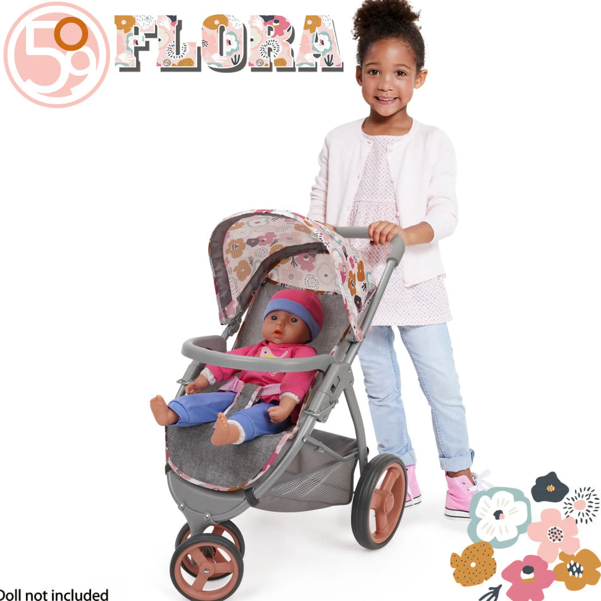 Flat River Group 509 Crew Melange Flora Mabelle 3-Wheel Doll Jogger Stroller, Ages 3+* Stuffed Animals & Plush Toys