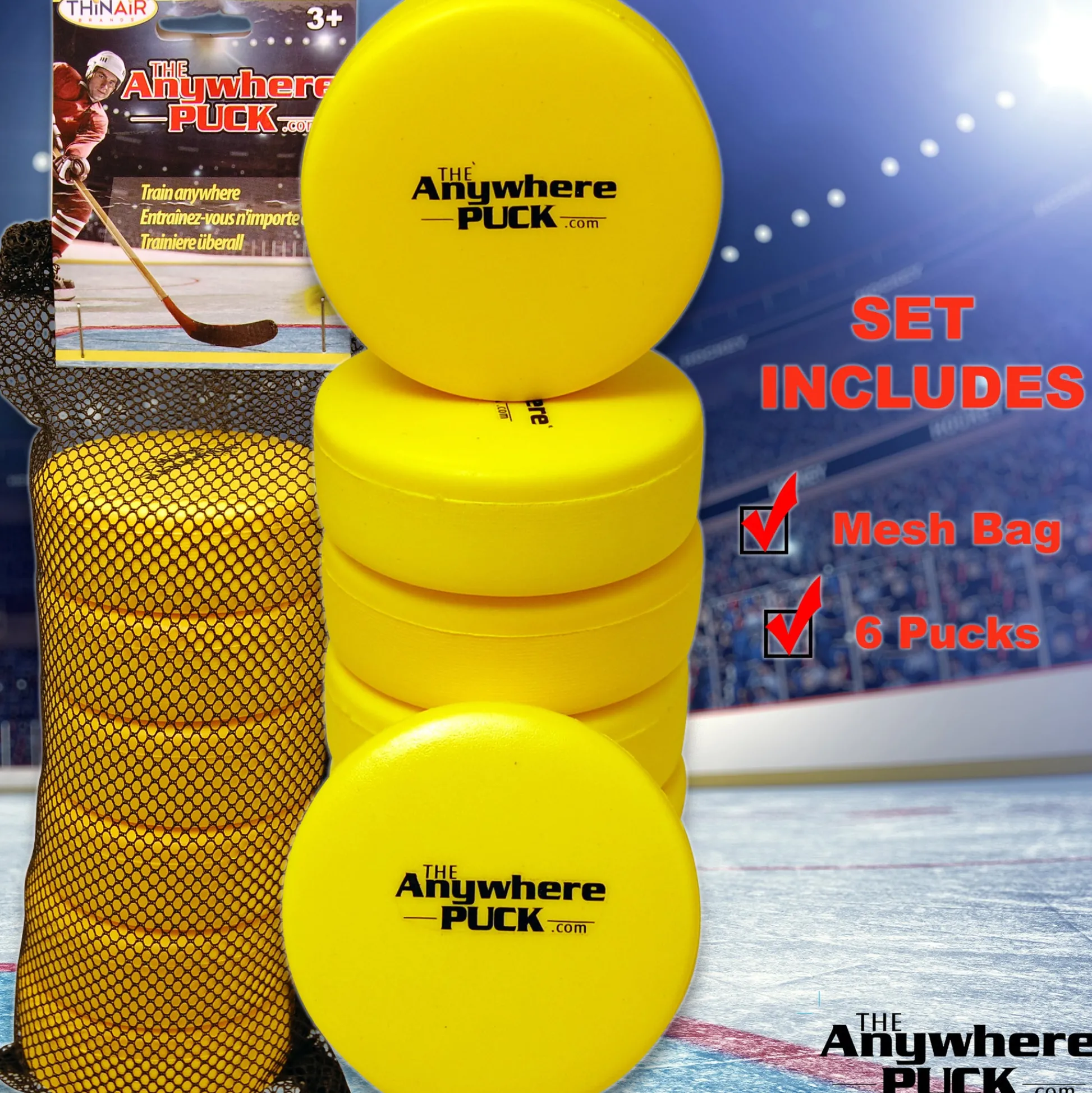 Flat River Group Anywhere Sports The Anywhere Puck 6-Pack Yellow Foam Hockey Training Set for Kids* Toy Sports