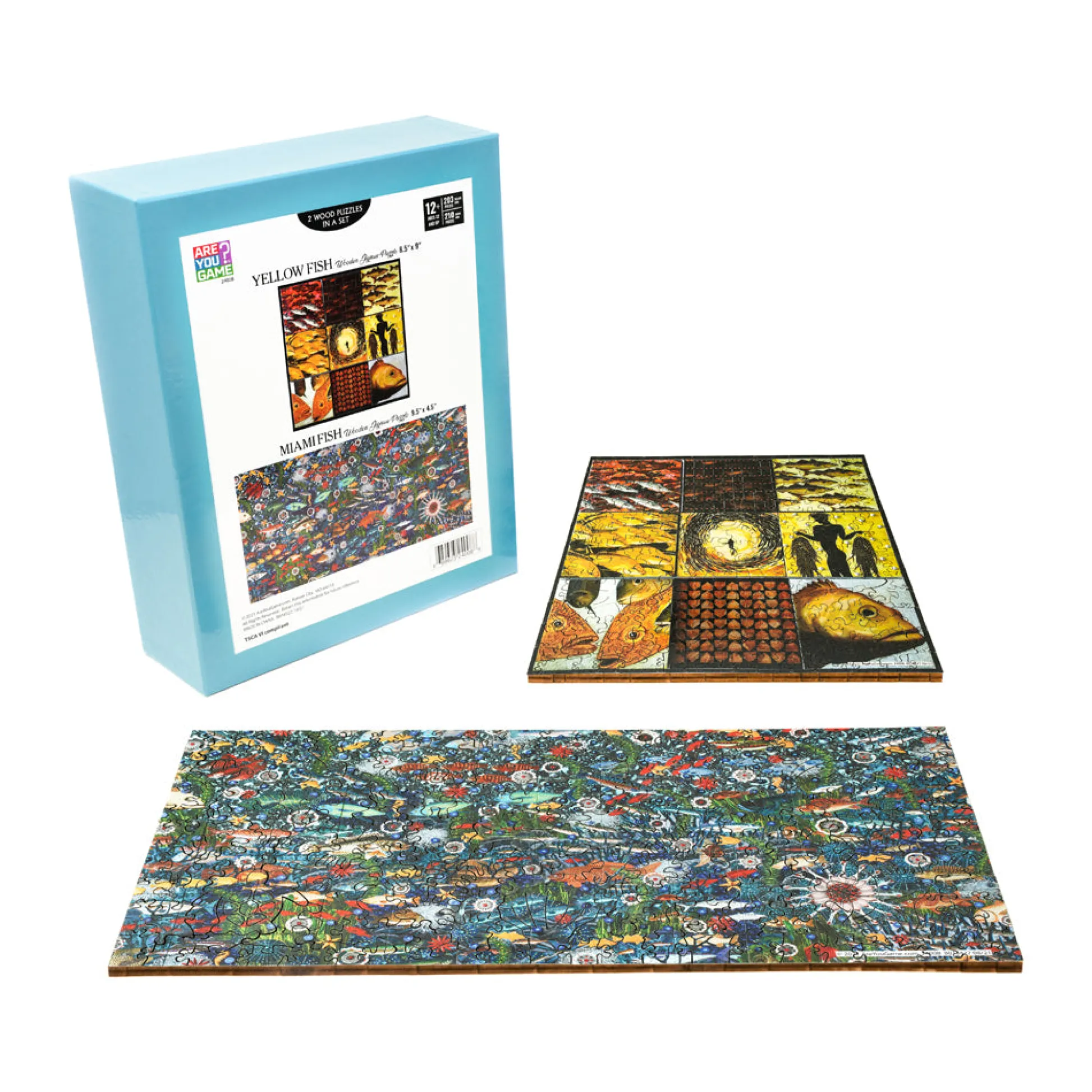 AreYouGame Yellow & Miami Fish 2-Pack Wooden Jigsaw Puzzles* Puzzles