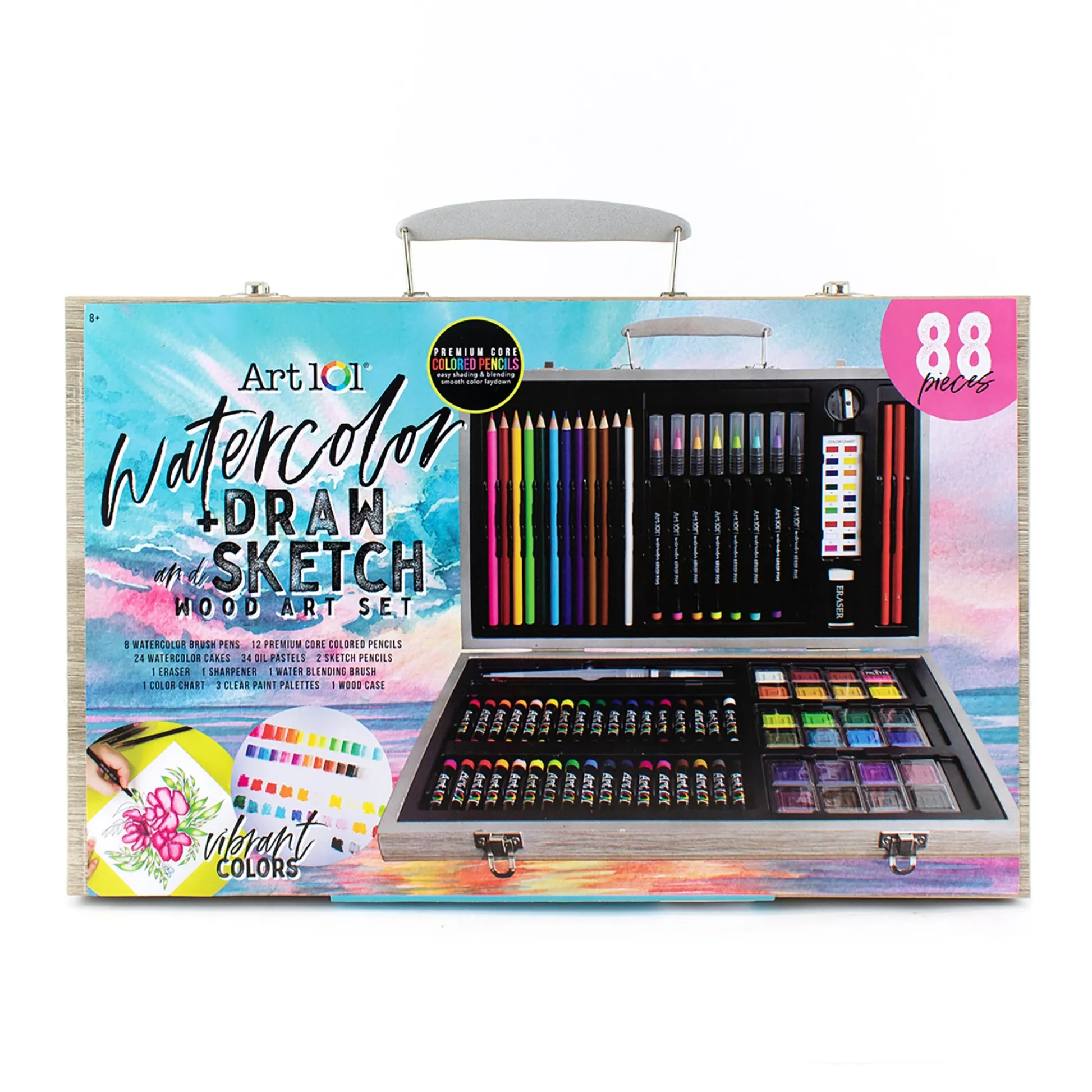 Educators Resource Art 101 Deluxe Wood Art Set - Watercolor, Draw & Sketch, 88 Pieces* Drawing, Color & Painting