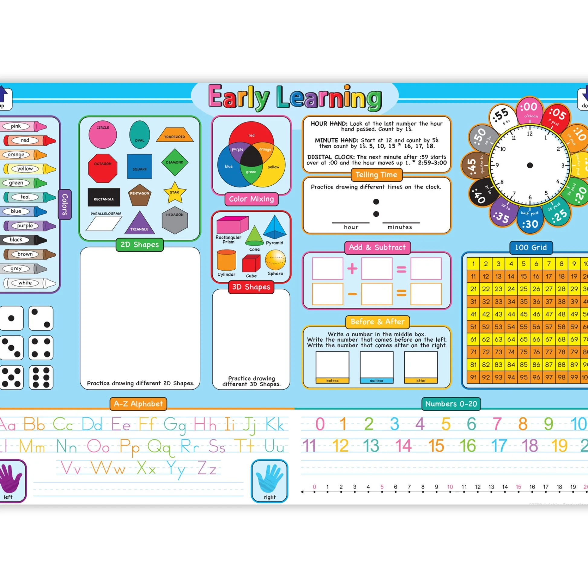 Educators Resource Ashley Productions Smart Poly Learning Placemat - Early Education Basics - 13" x 19" - Pack of 10* Preschool Education Toys & Activities