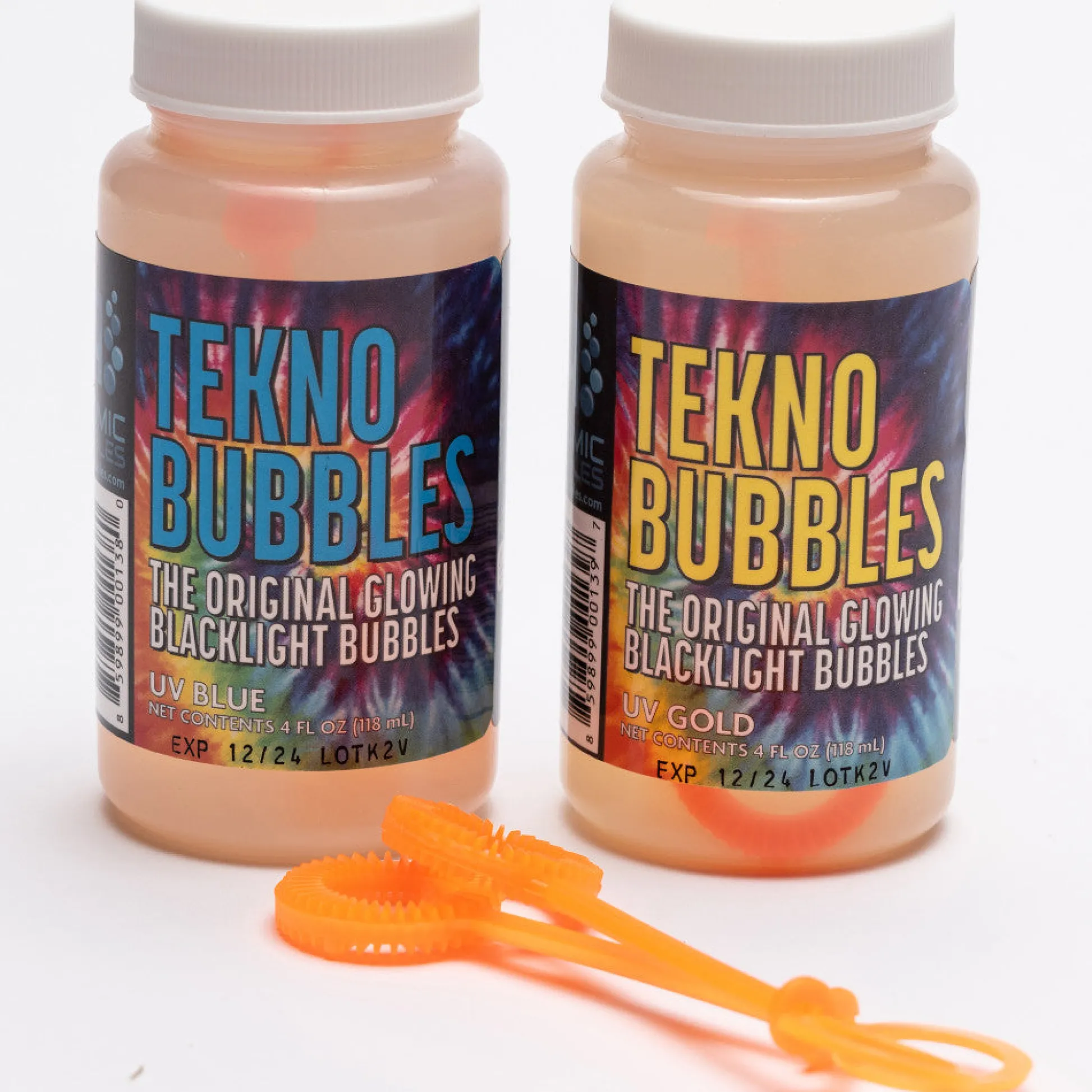 Flat River Group Atomic Bubbles Tekno Bubbles - UV Reactive Glowing Bubbles, 2 Pack (Gold & Blue)* Bubbles & Sidewalk Chalk