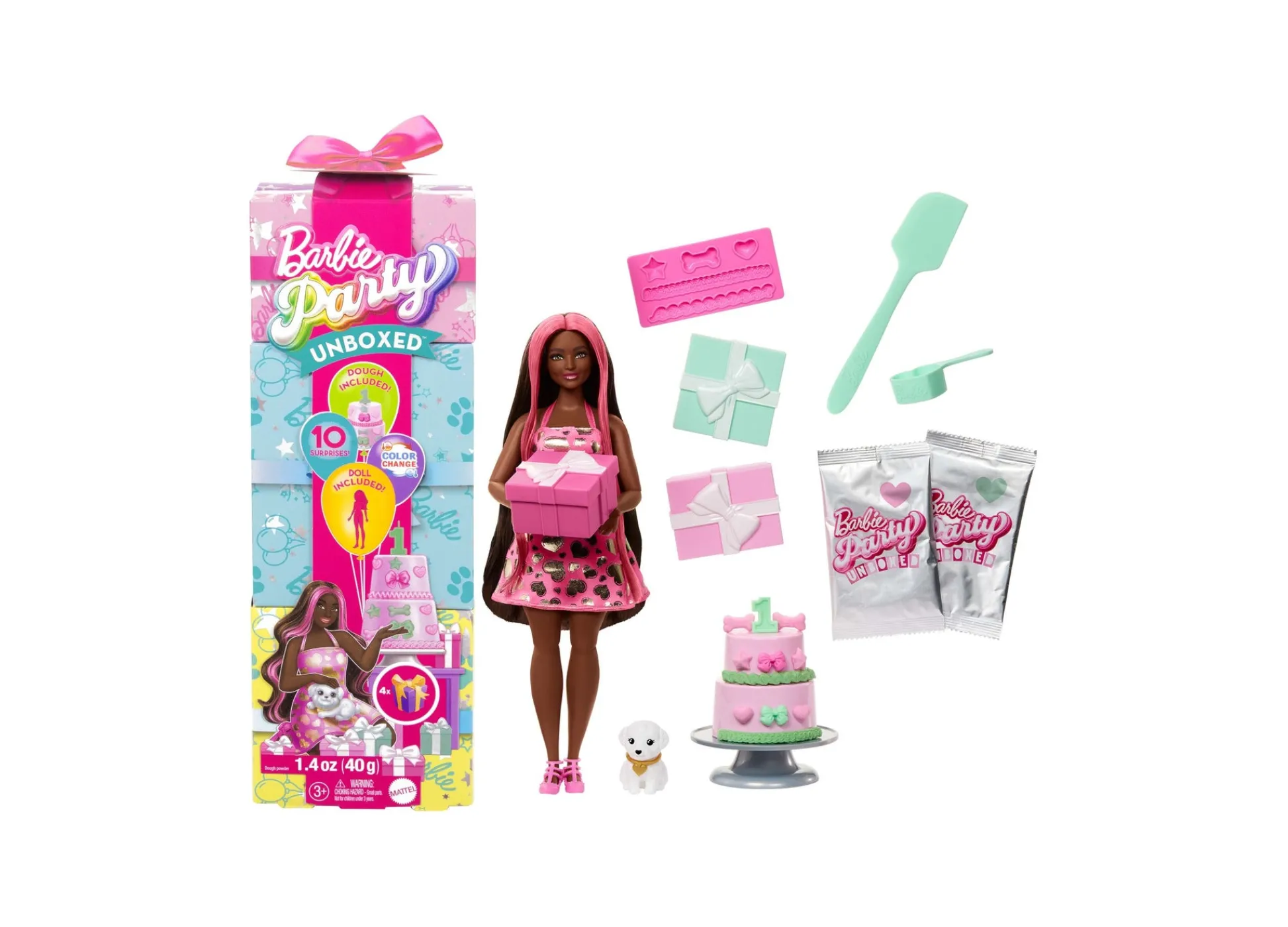 Macy's - Supplier Barbie Party Unboxed Pet Birthday Series Doll & Accessories - Shimmerin’ Hearts Set* Fashion Dolls|Stuffed Animals & Plush Toys