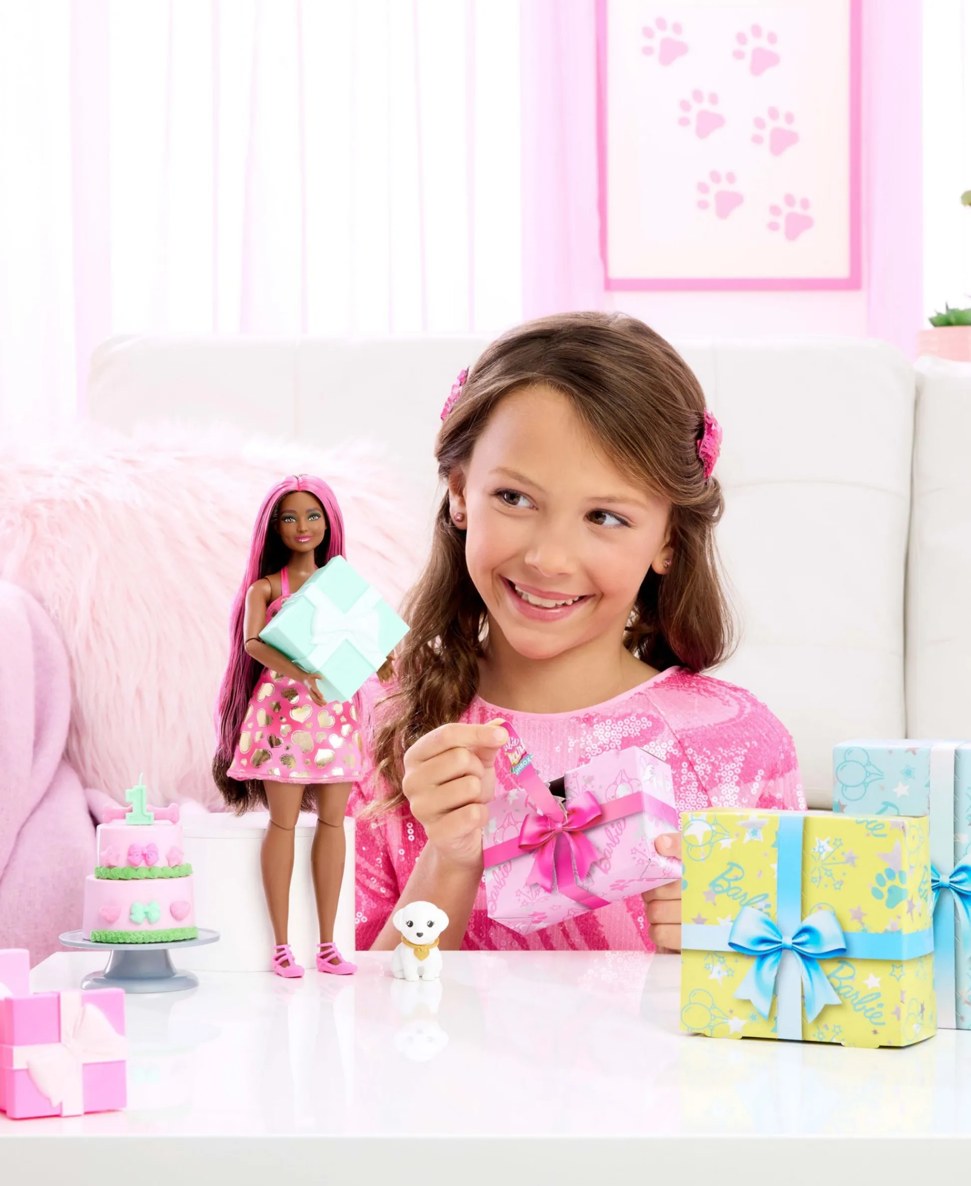 Macy's - Supplier Barbie Party Unboxed Pet Birthday Series Doll & Accessories - Shimmerin’ Hearts Set* Fashion Dolls|Stuffed Animals & Plush Toys