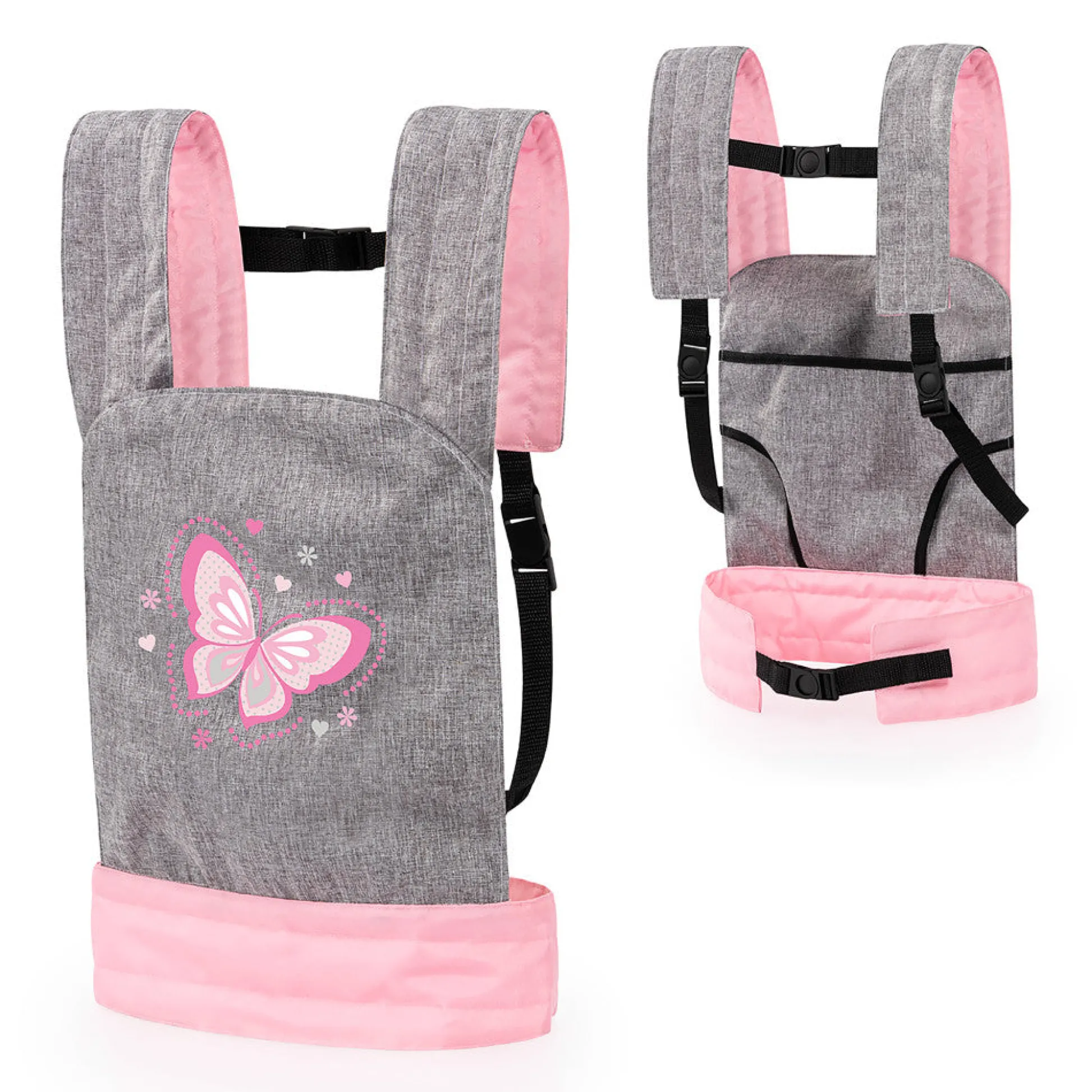 Flat River Group Bayer Design Doll Carrier, Adjustable Comfort - Grey, Pink, Butterfly* Stuffed Animals & Plush Toys