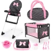 Flat River Group Bayer Design Dolls: 9-Piece Travel Set with Highchair and Port-a-Crib - Black, Pink, Hearts* Stuffed Animals & Plush Toys