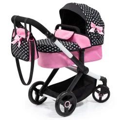 Flat River Group Bayer Design Dolls Pram Xeo, Hearts Black & Pink with Matching Handbag* Social & Emotional Skills|Stuffed Animals & Plush Toys