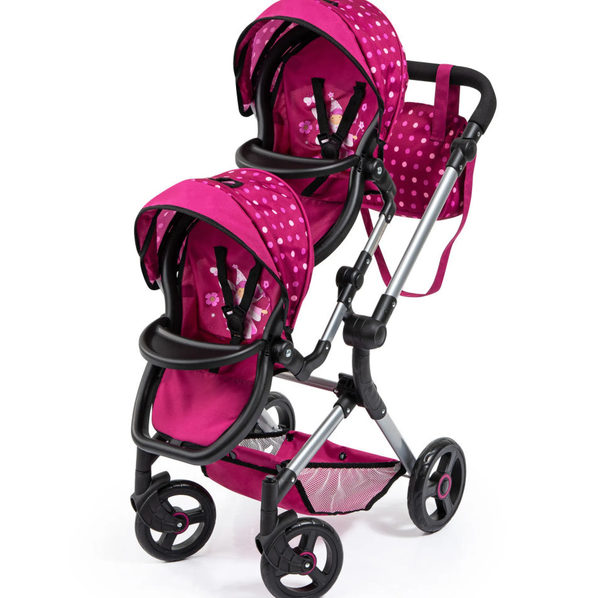 Flat River Group Bayer Design Neo Twin Doll Pram, Hot Pink & Polka Dots, Fairy Theme, Ages 3+* Stuffed Animals & Plush Toys