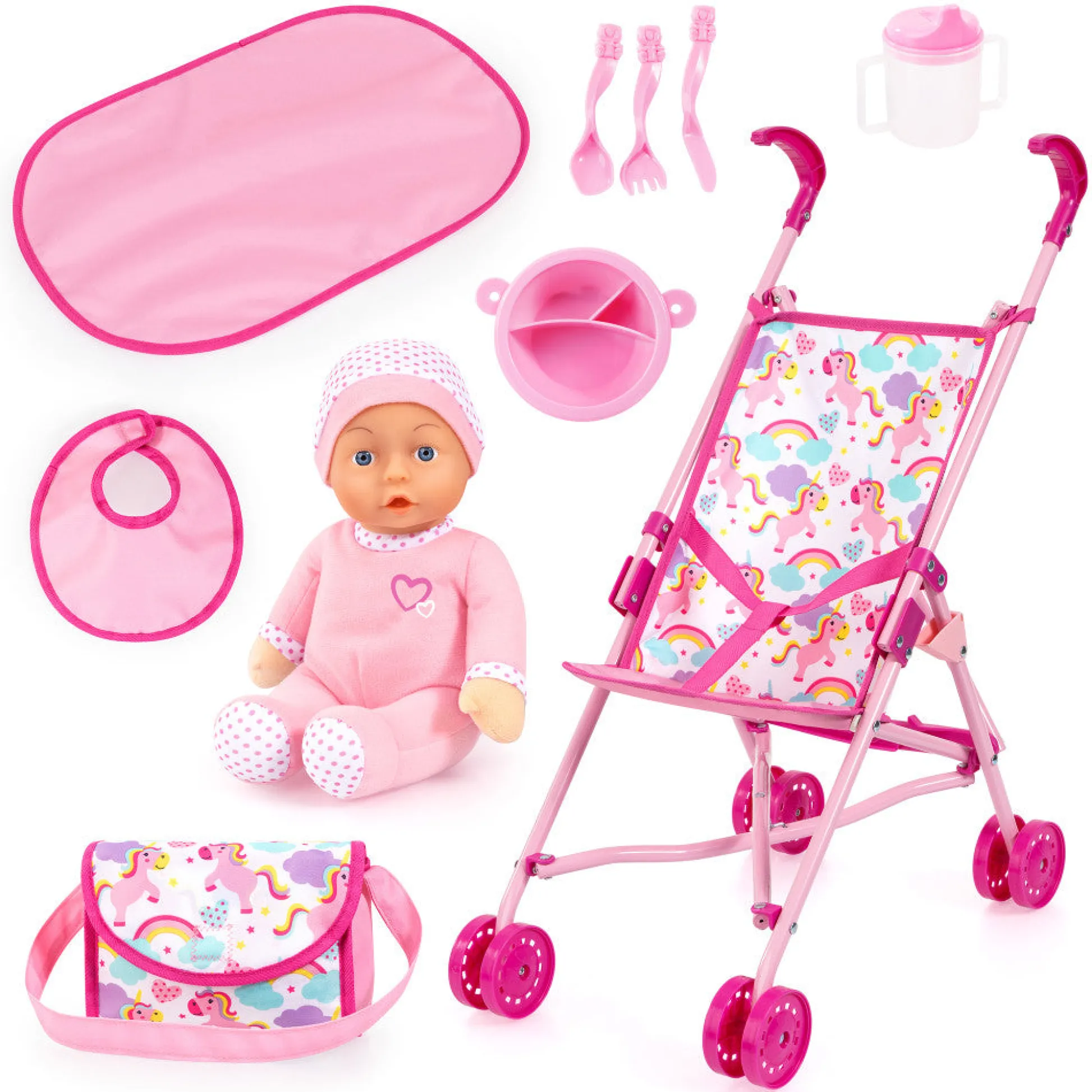 Flat River Group Bayer Design Pink Unicorn Umbrella Stroller Doll Set for Kids Ages 3+* Stuffed Animals & Plush Toys