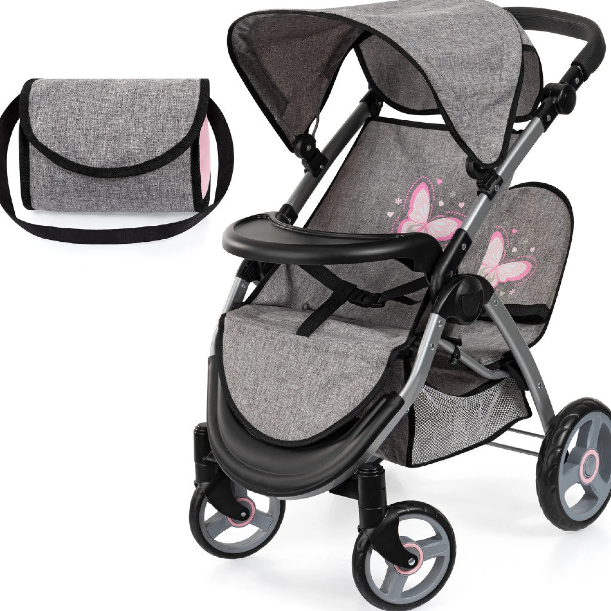 Flat River Group Bayer Design Twin Star Doll Stroller, Adjustable Handle, Grey & Pink Butterfly, Ages 3+* Stuffed Animals & Plush Toys
