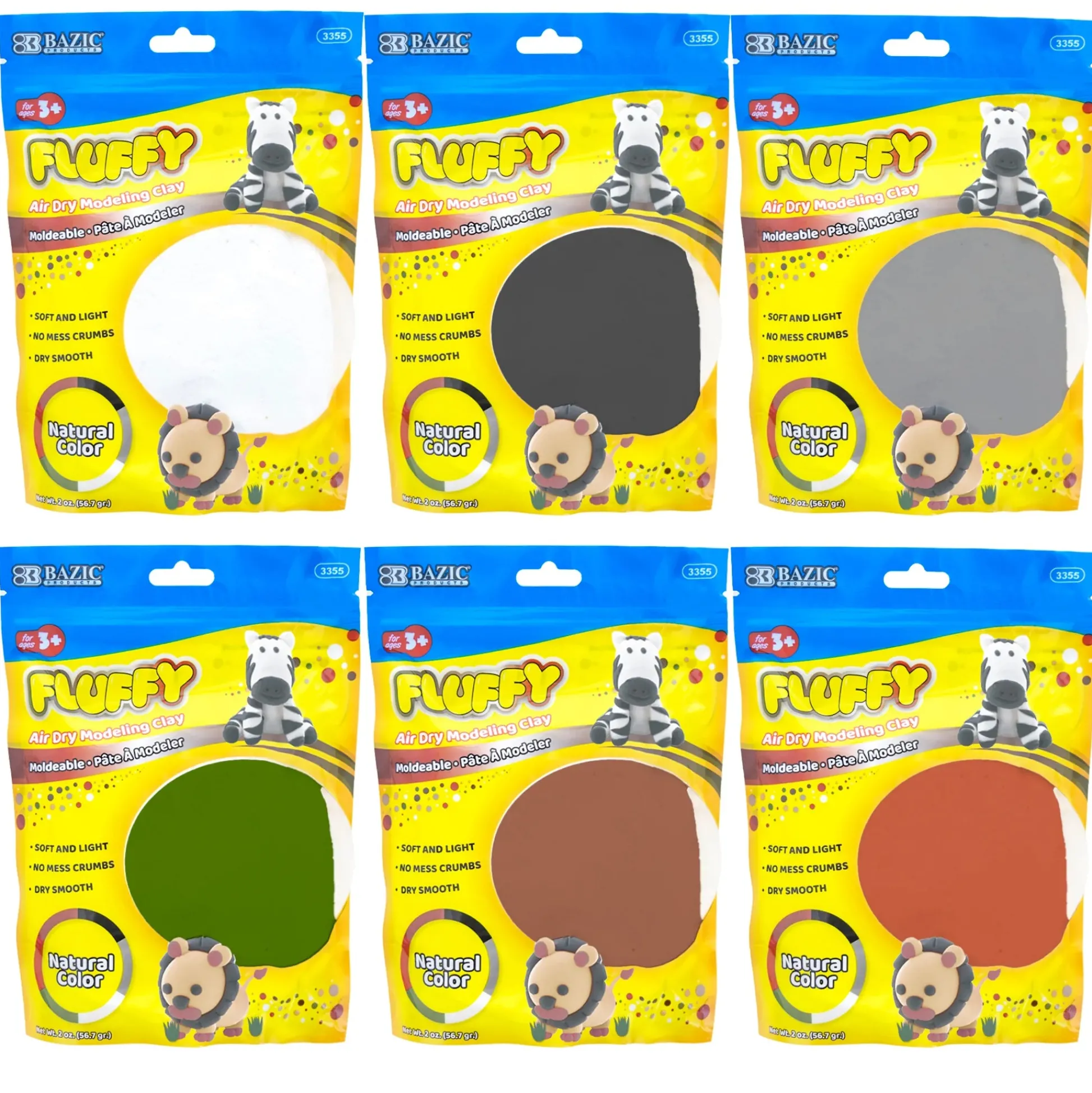 Educators Resource BAZIC 2 Oz. Earth Tone Air Dry Modeling Clay Set - Natural Colors, 48 Packs* Clay, Dough & Sand Art