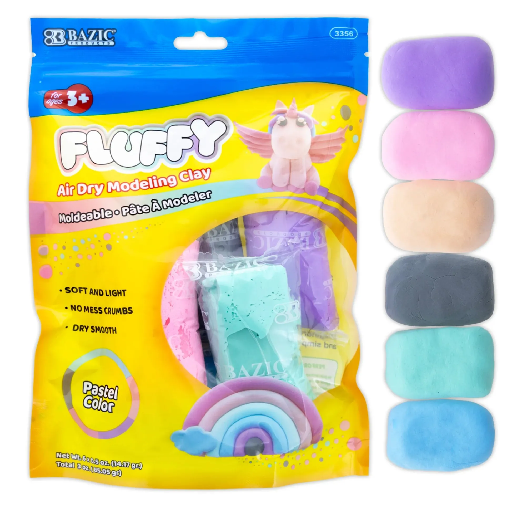 Educators Resource BAZIC Pastel Rainbow Air Dry Modeling Clay Set - 6 Colors, 0.5 oz Each, 24 Packs* Clay, Dough & Sand Art