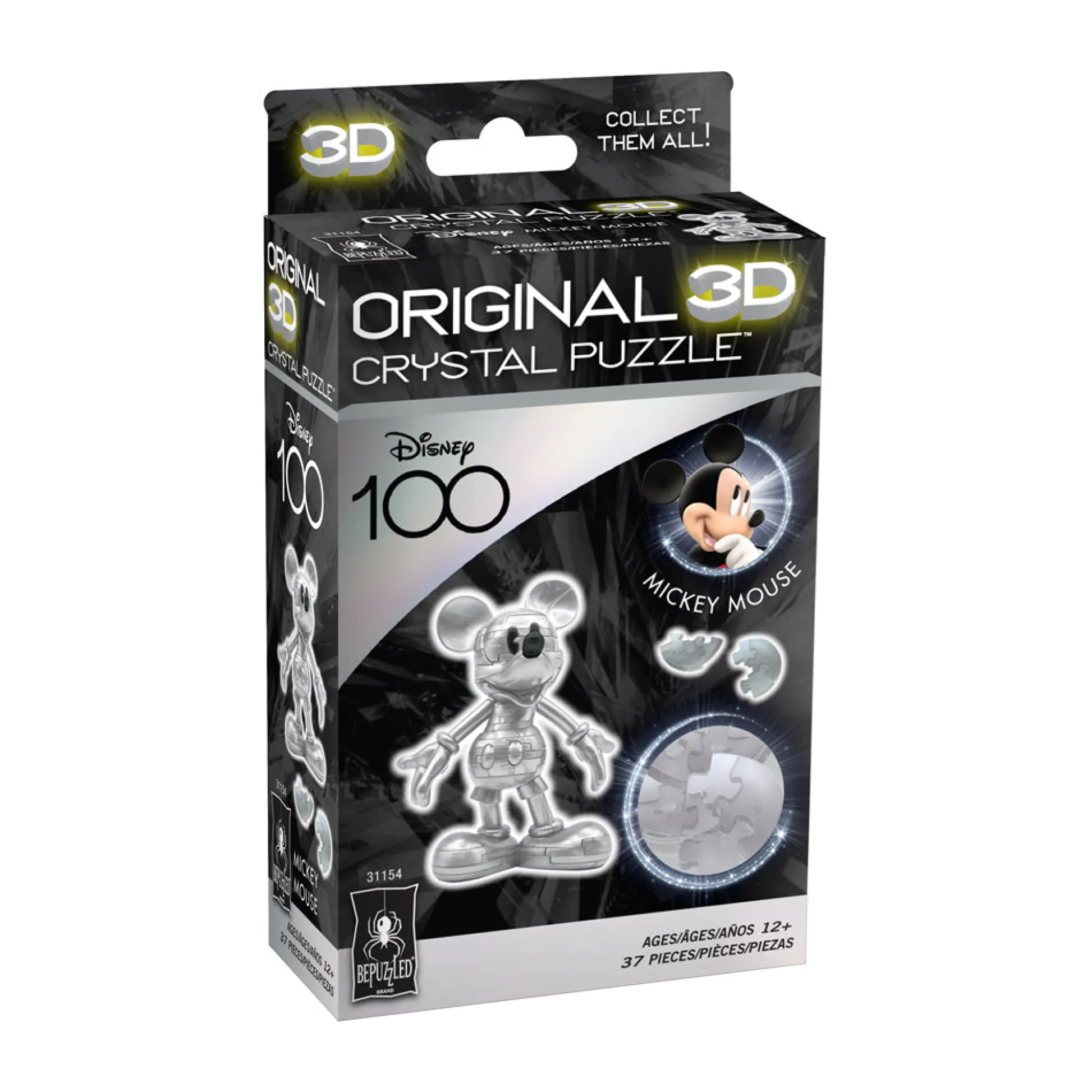 AreYouGame BePuzzled Disney 100 Platinum Edition 3D Crystal Puzzle - Mickey Mouse, 37 pcs* Puzzles