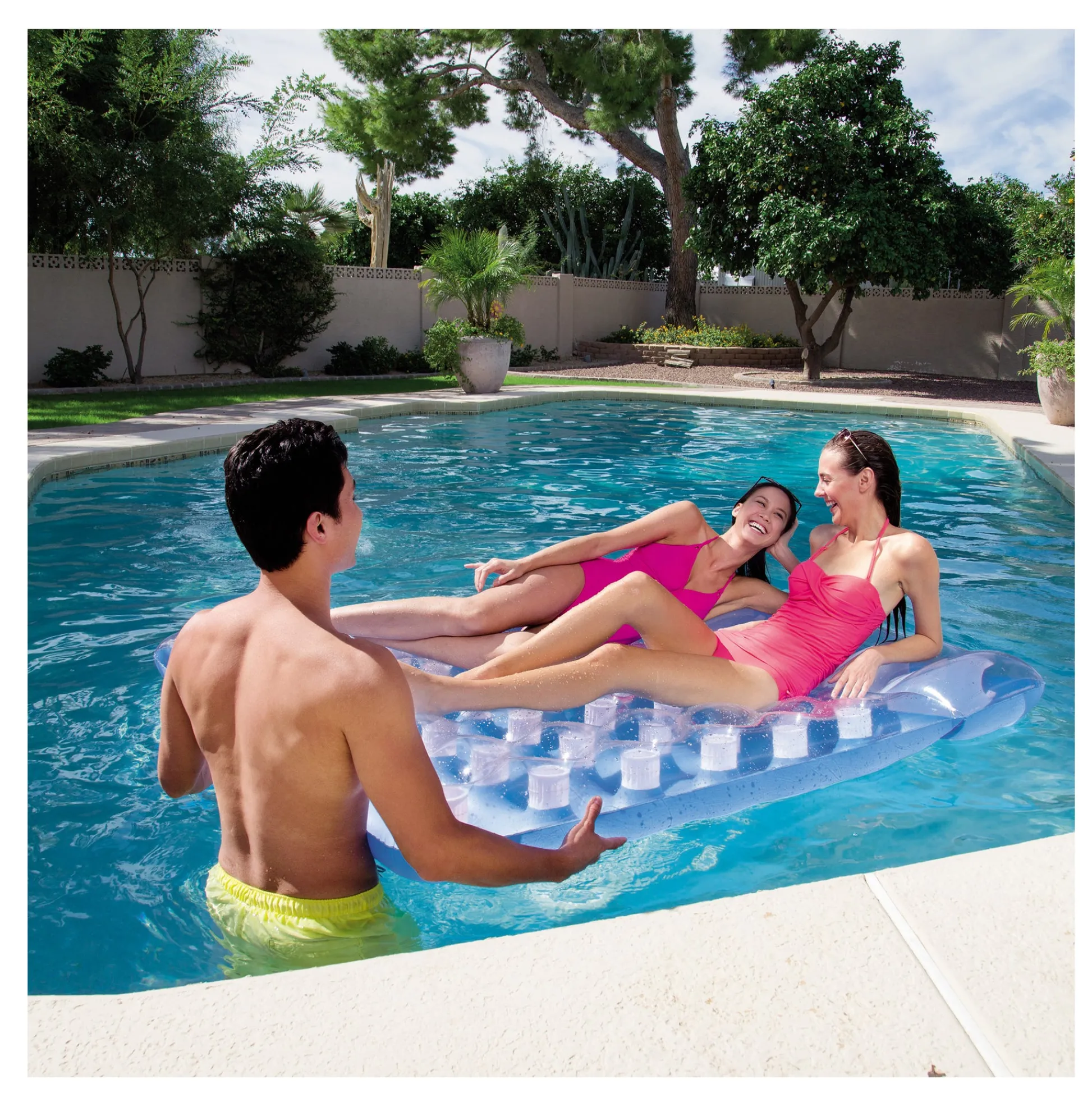 Flat River Group Bestway Double-Sized Inflatable Floating Beach Bed, Blue/White* Swimming Pools & Water Toys