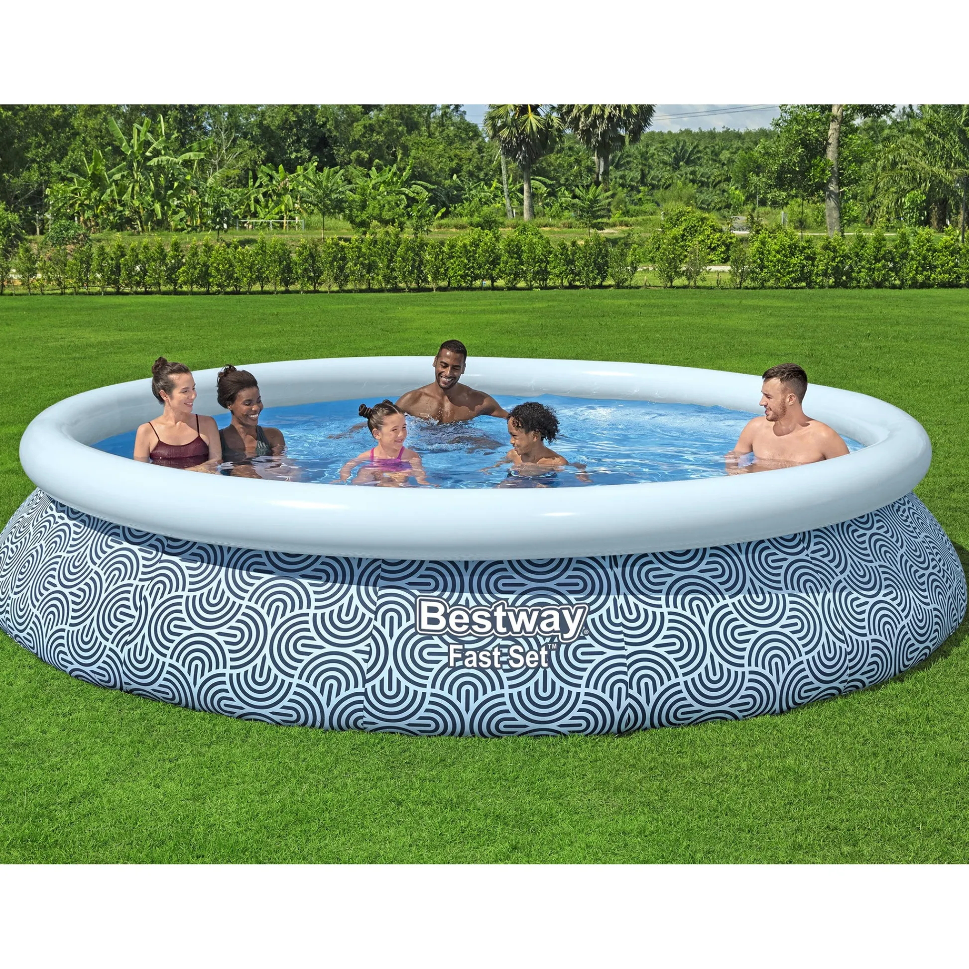 Flat River Group Bestway Fast Set Inflatable Pool - Abstract Blue, 13' x 33"* Swimming Pools & Water Toys