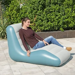 Flat River Group Bestway Leisure Luxe Chaise Lounger Inflatable Air Recliner - Blue & Grey* Swimming Pools & Water Toys