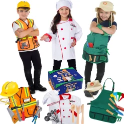 Educators Resource Bintiva 3-in-1 Dress Up Trunk Set - Construction Worker, Chef, Gardener* Dress Up & Accessories|Social & Emotional Skills