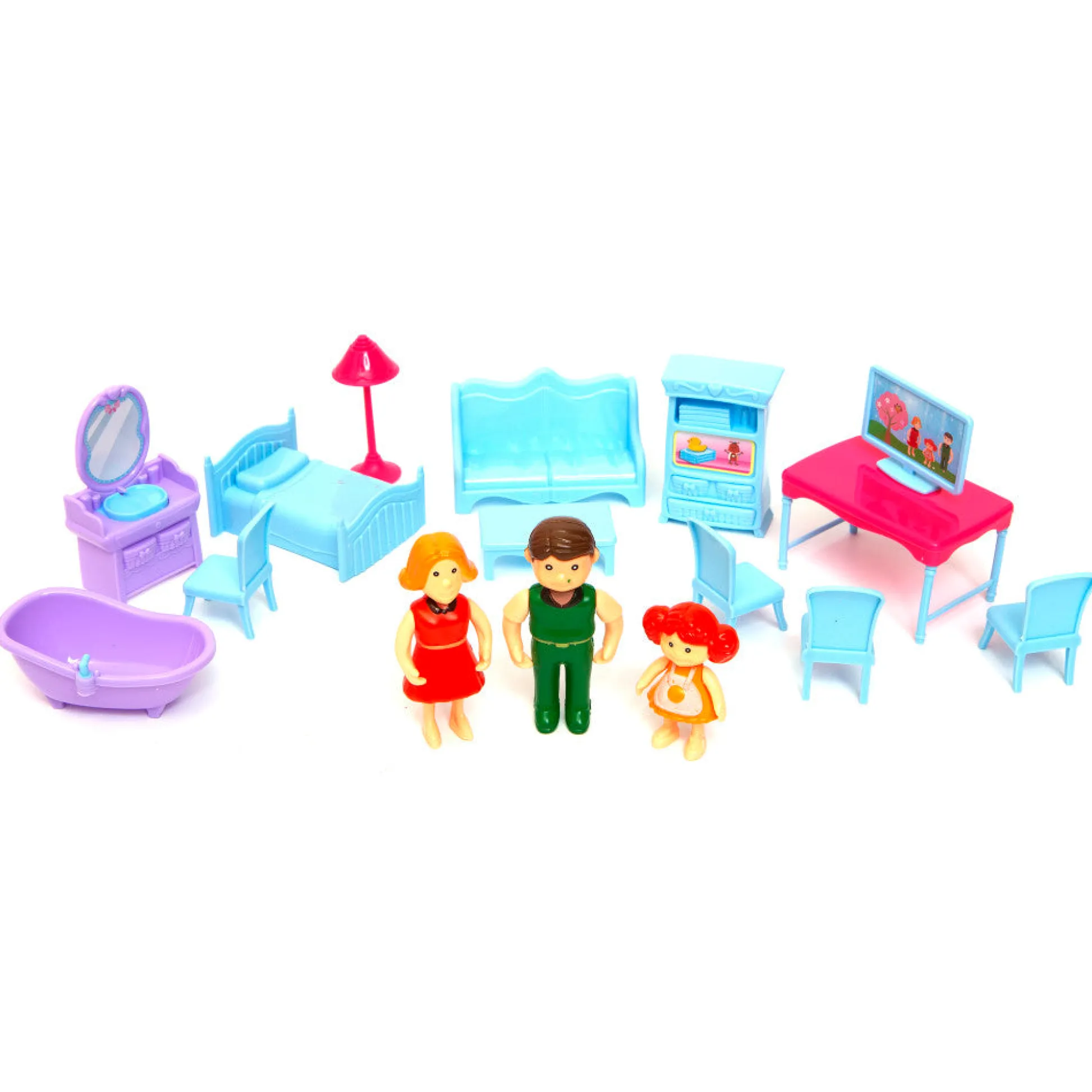 Flat River Group Boley Doll House Playset - Pink & Purple - 16pc with 3 Family Dolls for Kids 3+* Doll Houses, Furniture & Accessories|Stuffed Animals & Plush Toys