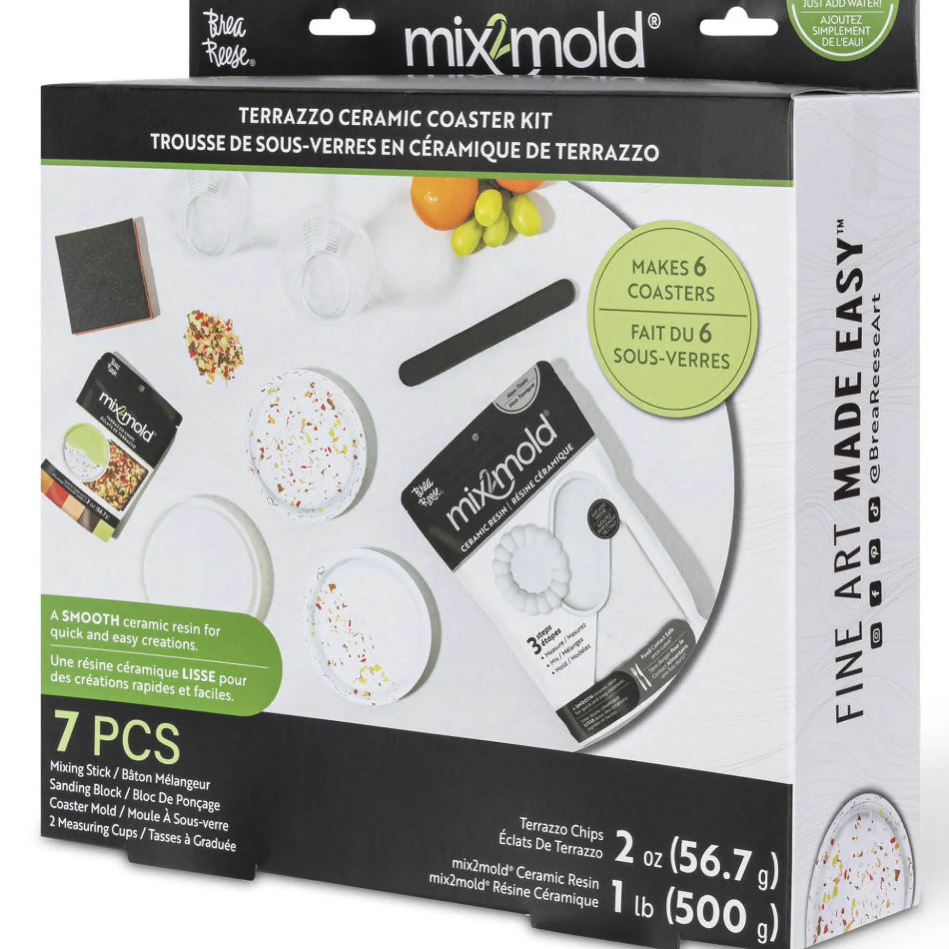 Flat River Group Brea Reese Mix2Mold Pastel Terrazzo DIY Ceramic Coaster Kit - Creates 6 Coasters* Crafts & Activities