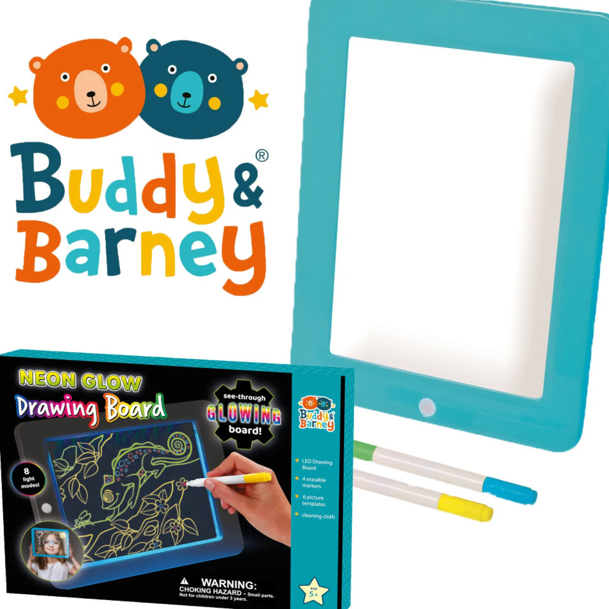 Flat River Group Buddy & Barney Artistic Neon Glow Drawing Board Kit* Drawing, Color & Painting