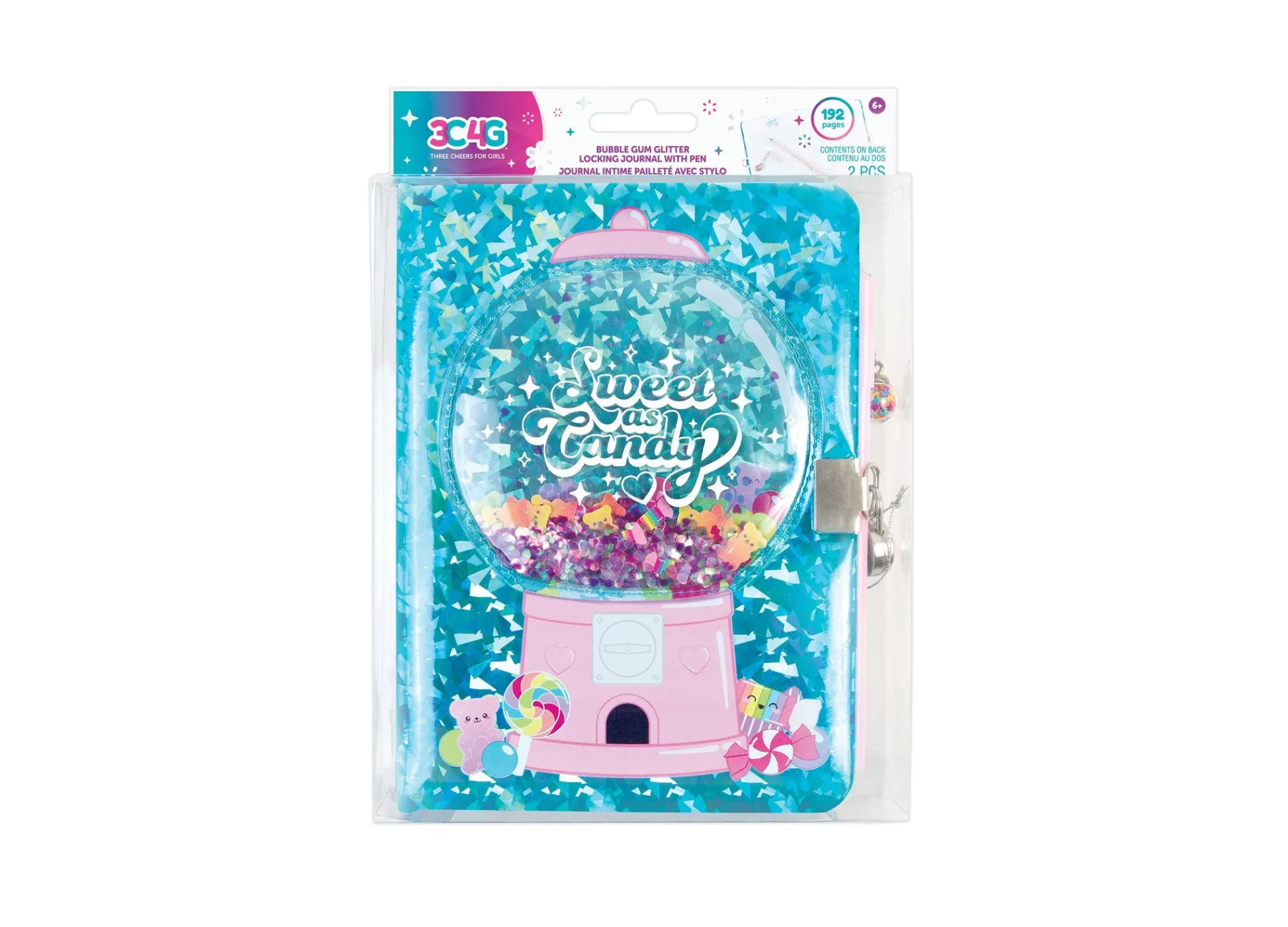 Flat River Group 3C4G Bubble Gum Glitter Locking Journal with Pen - Pink* Crafts & Activities