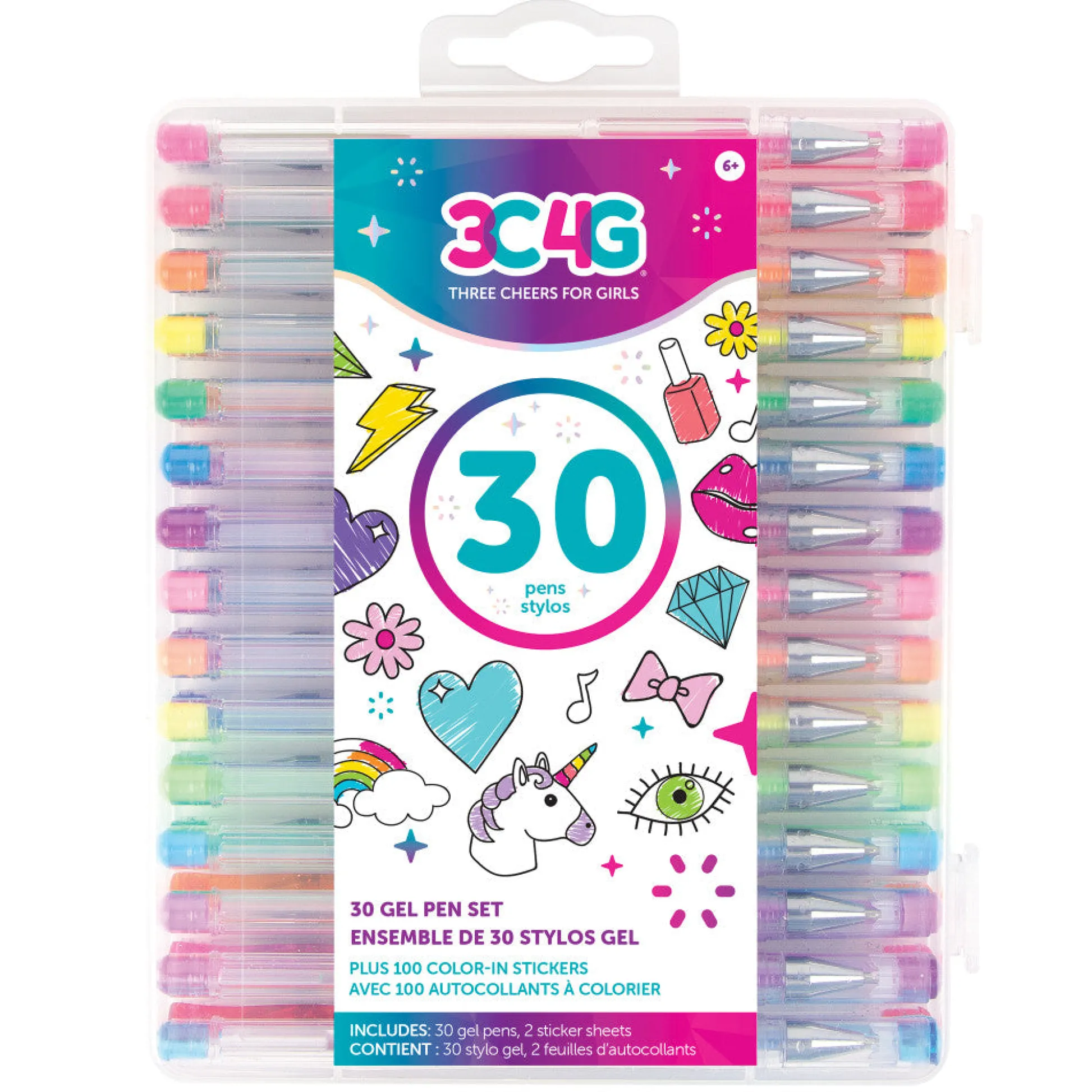 Flat River Group 3C4G Vibrant Gel Pen Set, 30-Piece with Color-In Stickers* Drawing, Color & Painting