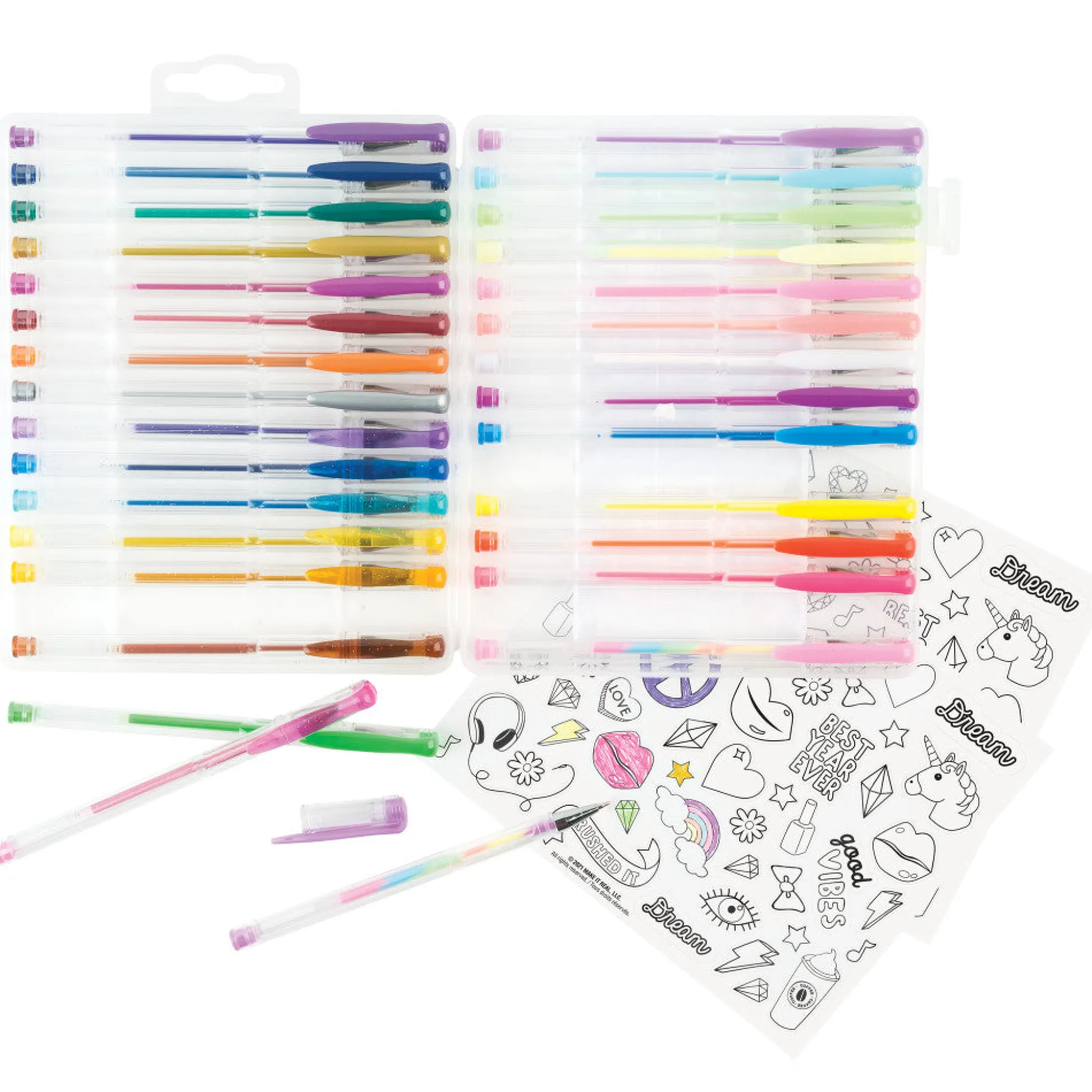 Flat River Group 3C4G Vibrant Gel Pen Set, 30-Piece with Color-In Stickers* Drawing, Color & Painting