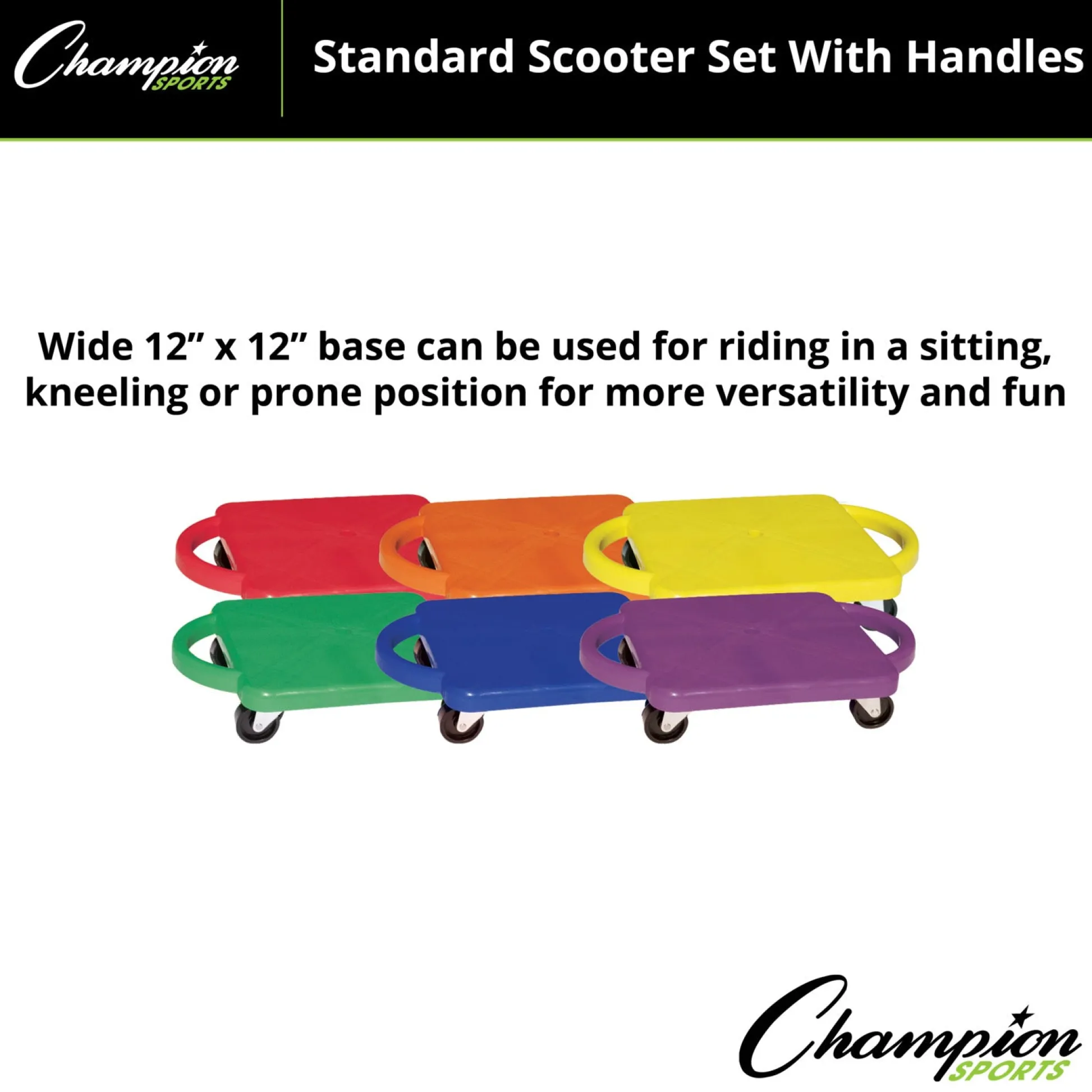 Educators Resource Champion Sports Colorful Scooter Board Set with Handles - 6-Pack* Ride-Ons