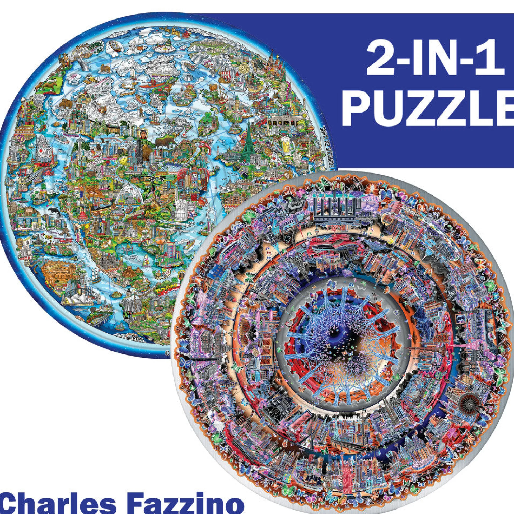 Flat River Group Charles Fazzino 14-Ring Spin Flip Double-Sided Art Puzzle* Puzzles