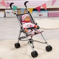 Flat River Group Chic Grey Doll Umbrella Stroller for 18-inch Dolls* Stuffed Animals & Plush Toys