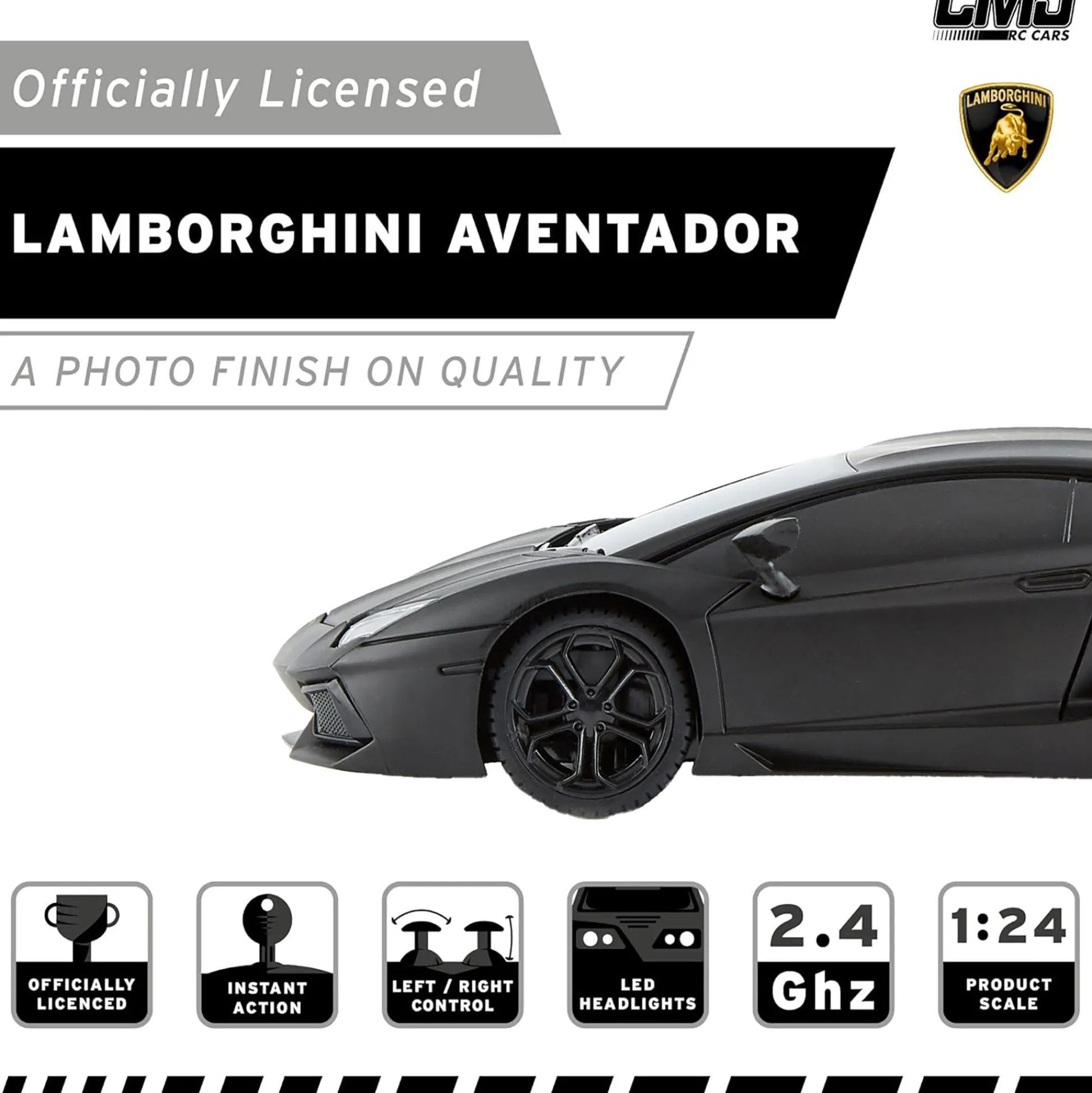 Flat River Group CMJ RC Cars: Lamborghini Aventador LP700-4 - Black - 1:24 Scale, 2.4GHz, LED Headlights* Rc Cars & Flight