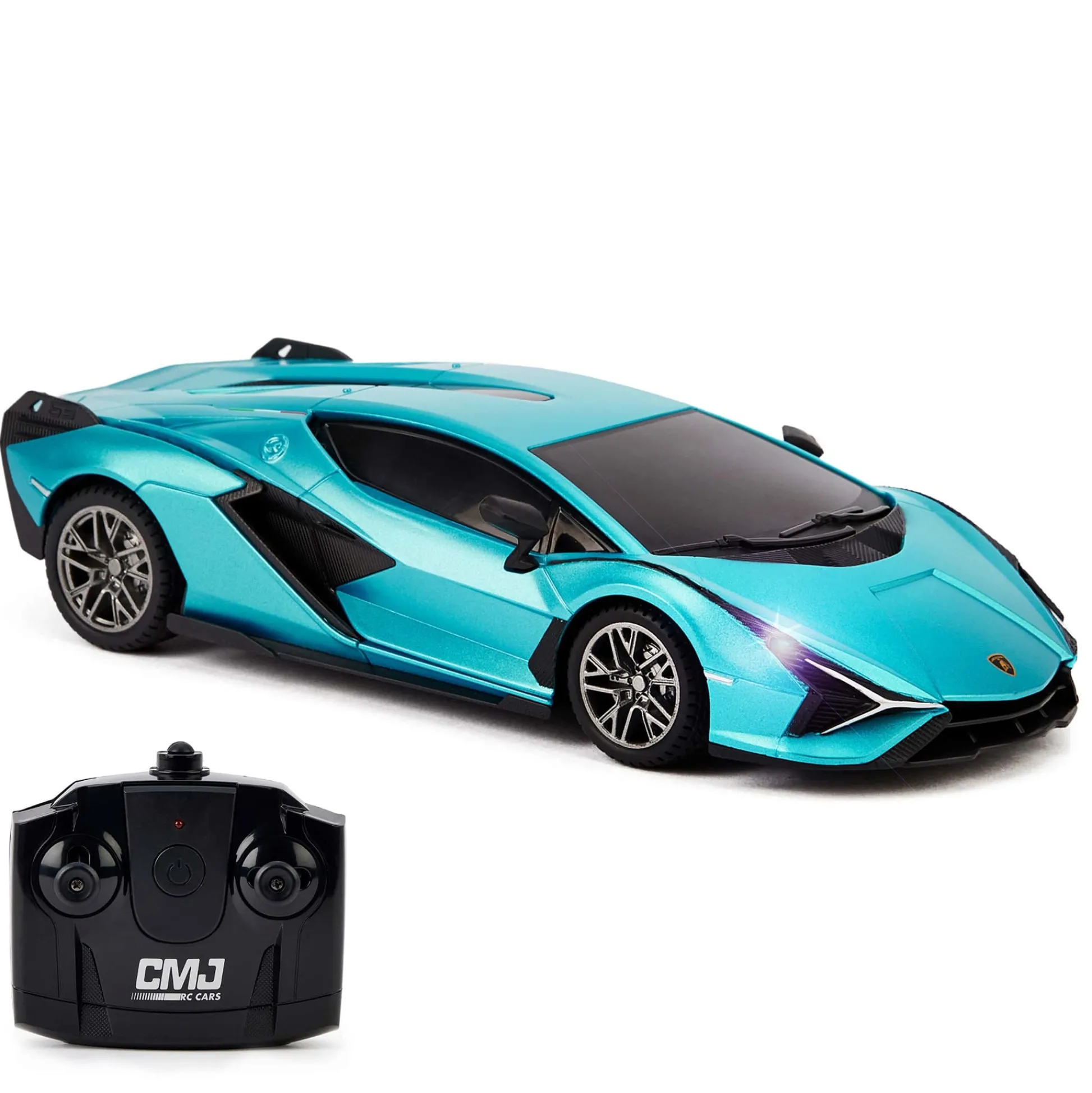 Flat River Group CMJ RC Cars Lamborghini Sián FKP 37 - Blue - 1:24 Scale Radio Control Vehicle with LED Headlights* Rc Cars & Flight