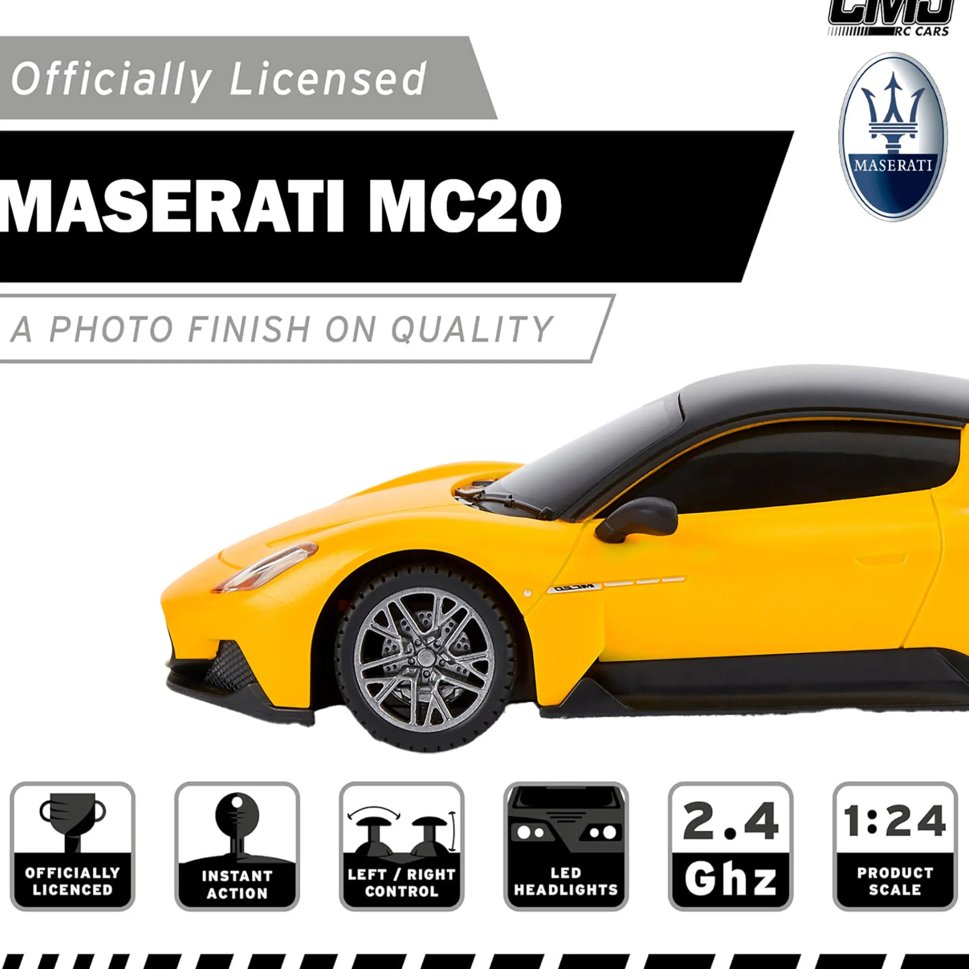 Flat River Group CMJ RC Cars: Maserati MC20 - 1:24 Scale Yellow Radio Control Sports Car with LED Headlights* Rc Cars & Flight