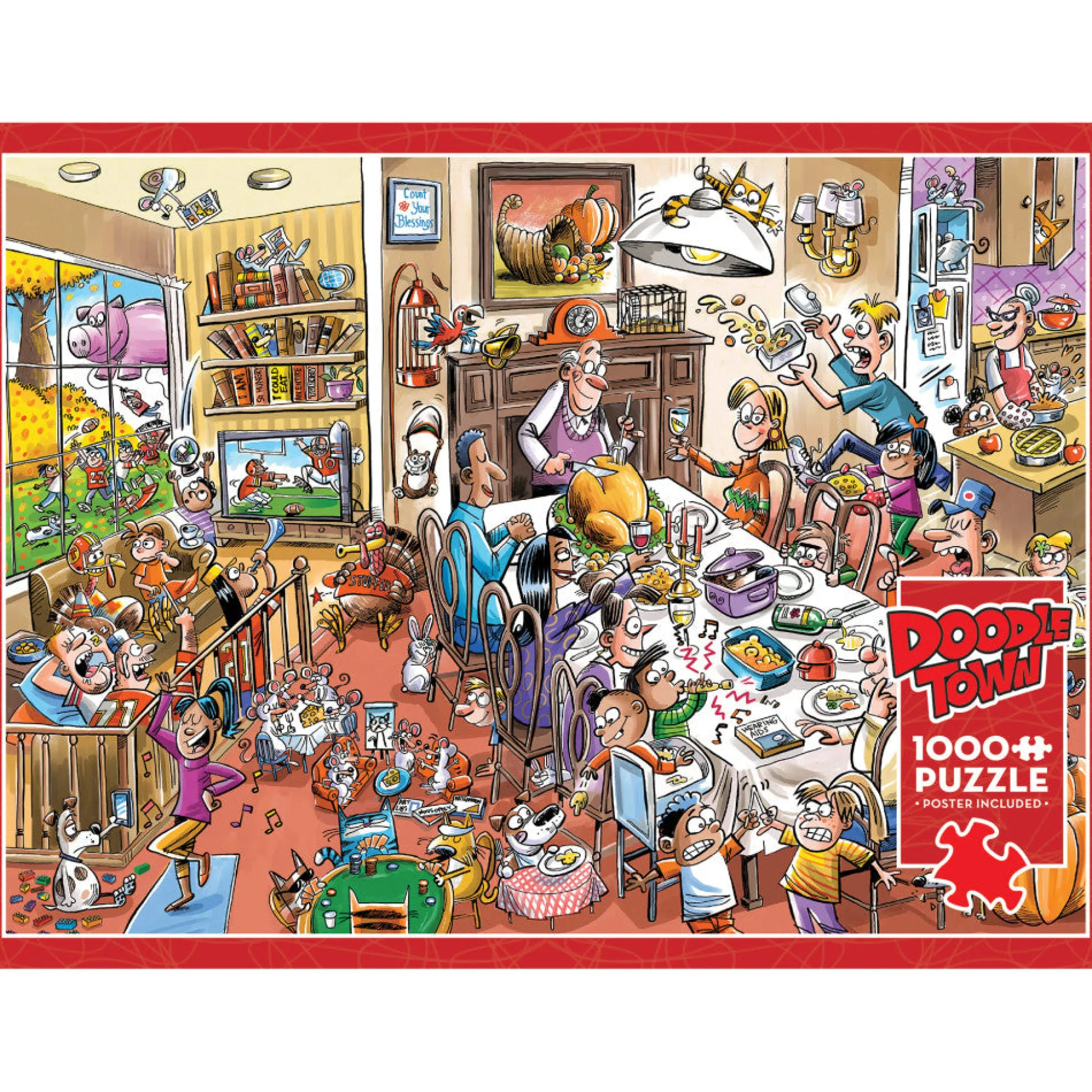 Flat River Group Cobble Hill DoodleTown: Thanksgiving Togetherness 1000 pc Puzzle* Puzzles