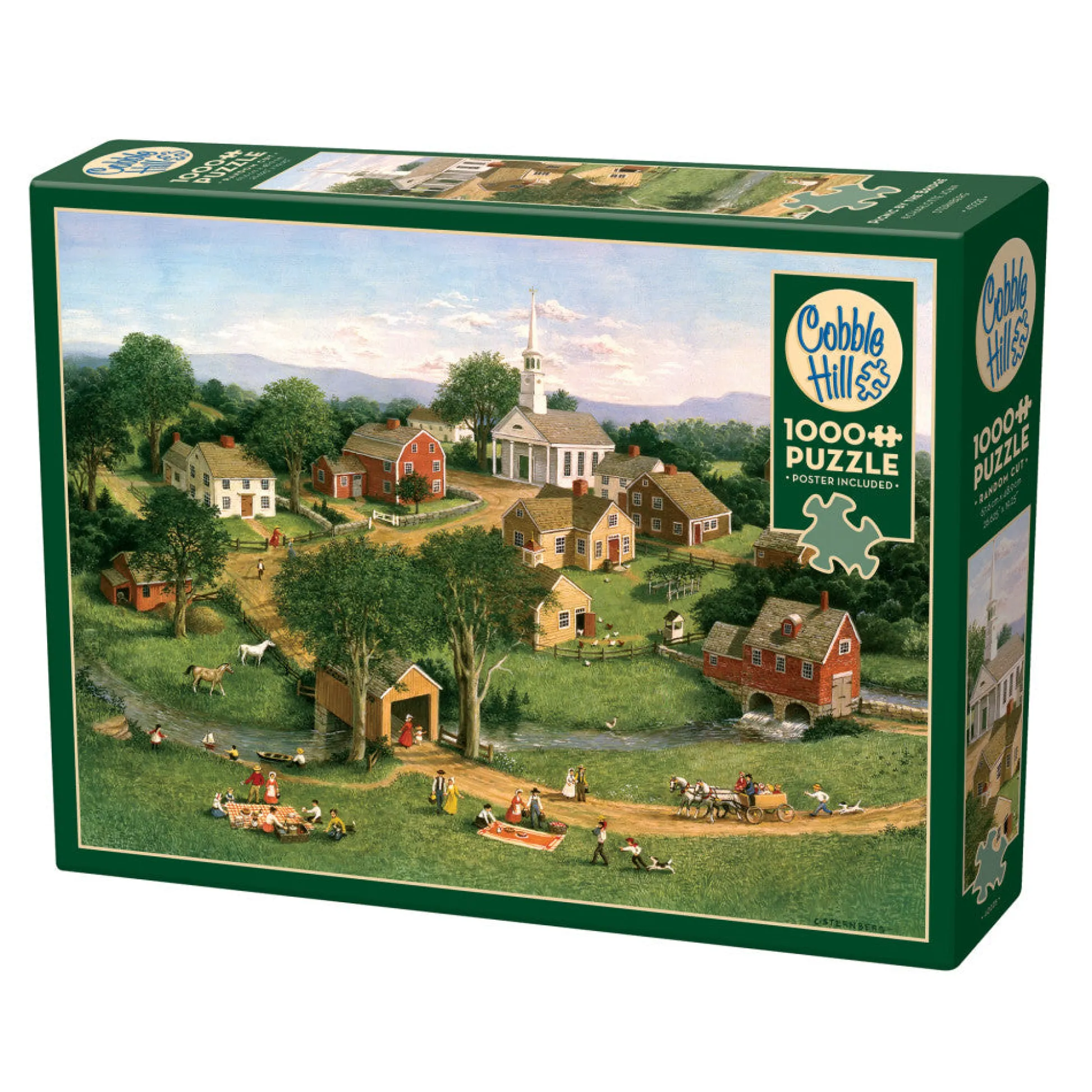 Flat River Group Cobble Hill Picnic By The Bridge 1000 Piece Jigsaw Puzzle - Reference Poster Included* Puzzles