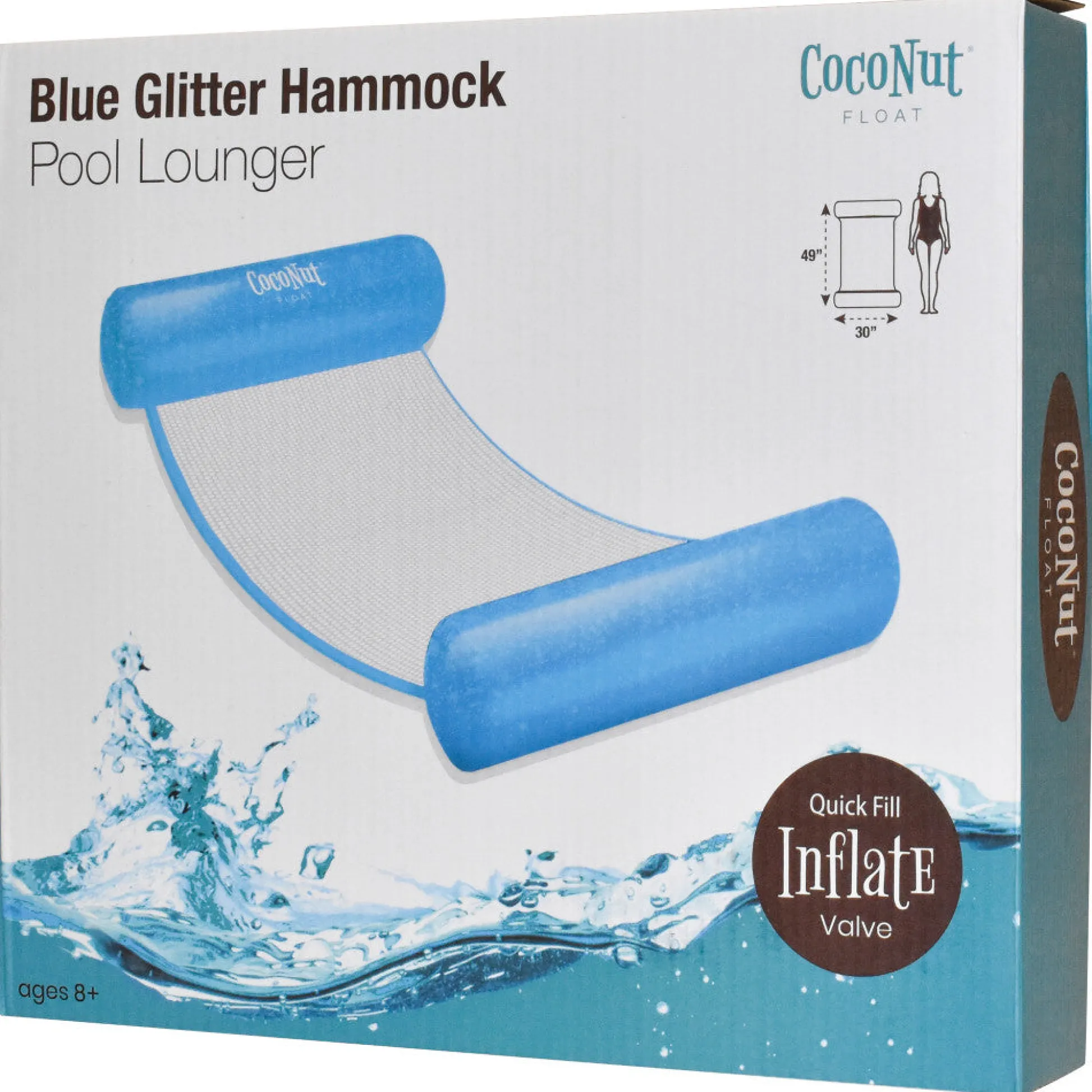 Flat River Group CocoNut Float Blue Glitter Hammock Pool Lounger - 49" x 30" Inflatable Relaxation Chair* Swimming Pools & Water Toys