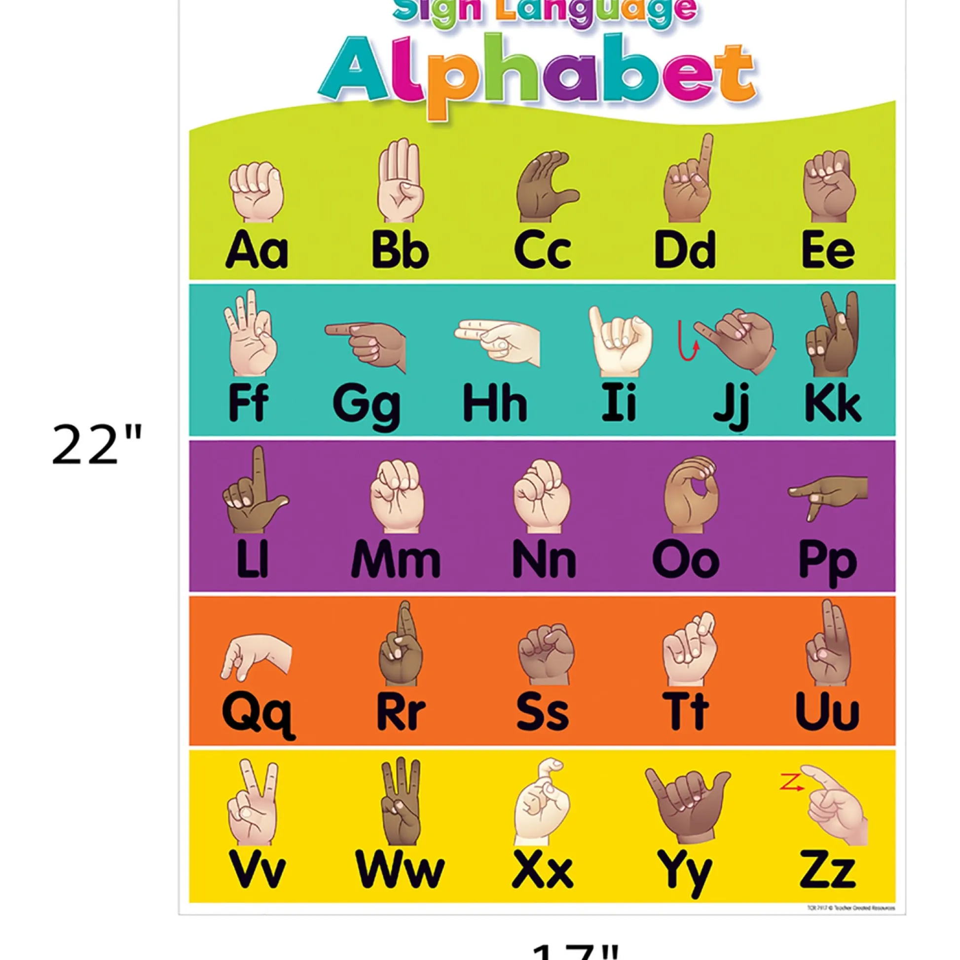 Educators Resource Colorful Sign Language Alphabet Learning Charts by Teacher Created Resources, 17" x 22", Pack of 6* Reading, Writing & Speech|Social & Emotional Skills