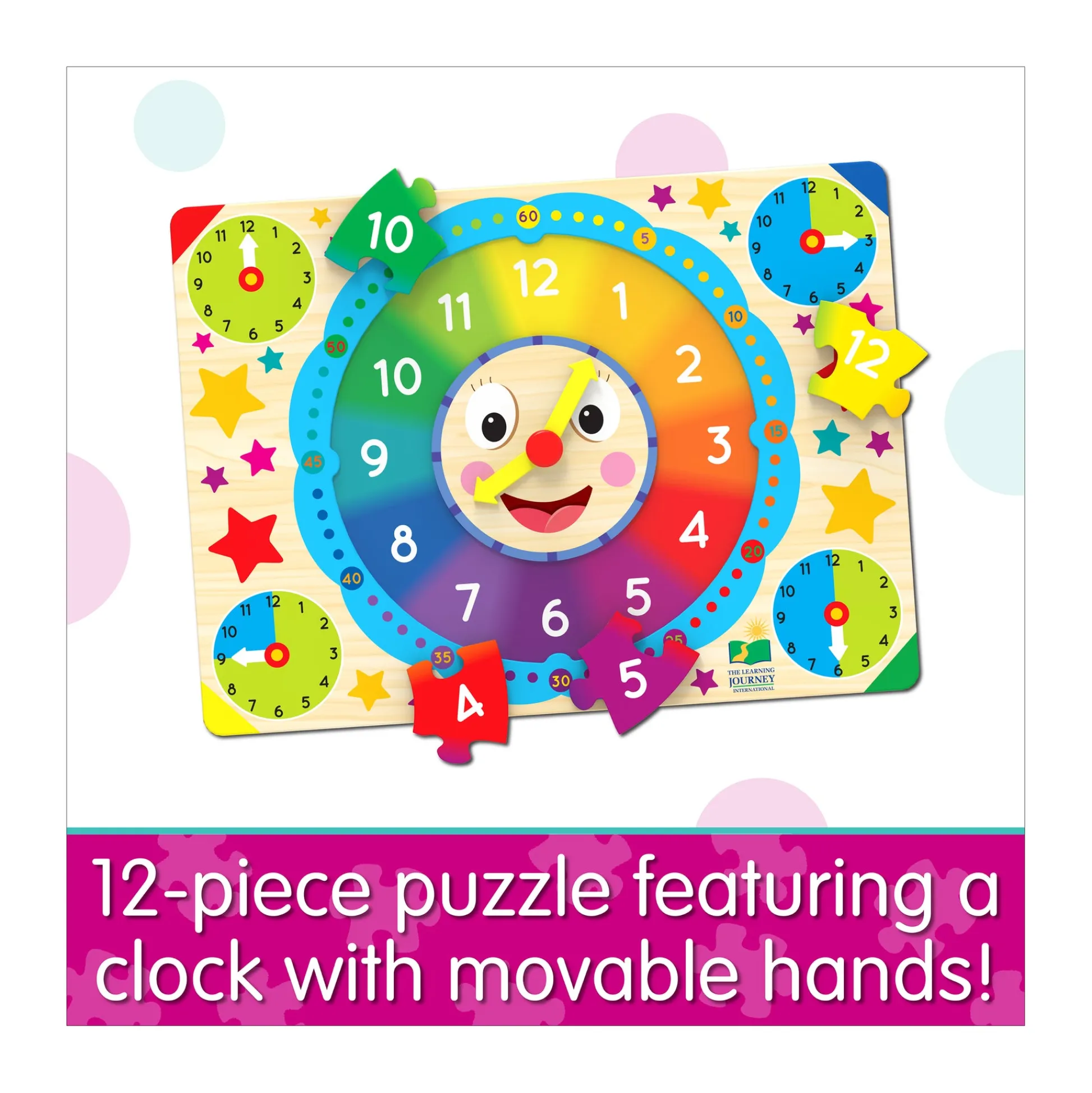 AreYouGame Colorful Time-Telling Lift & Learn Clock Puzzle - 12 pc* Puzzles