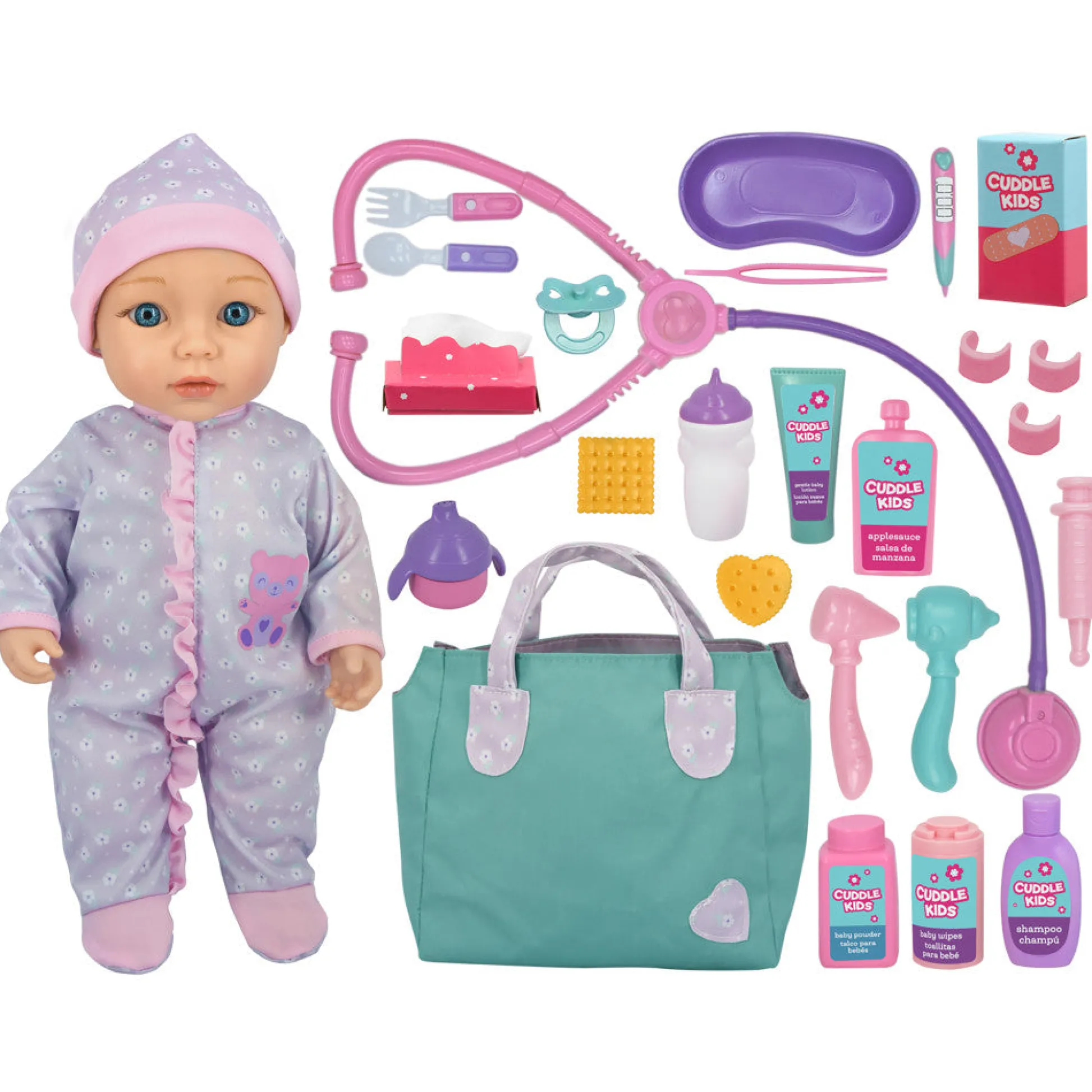 Flat River Group Cuddle Kids 15 inch Baby's First Check Up Doll - Pink & Purple* Baby Dolls|Stuffed Animals & Plush Toys