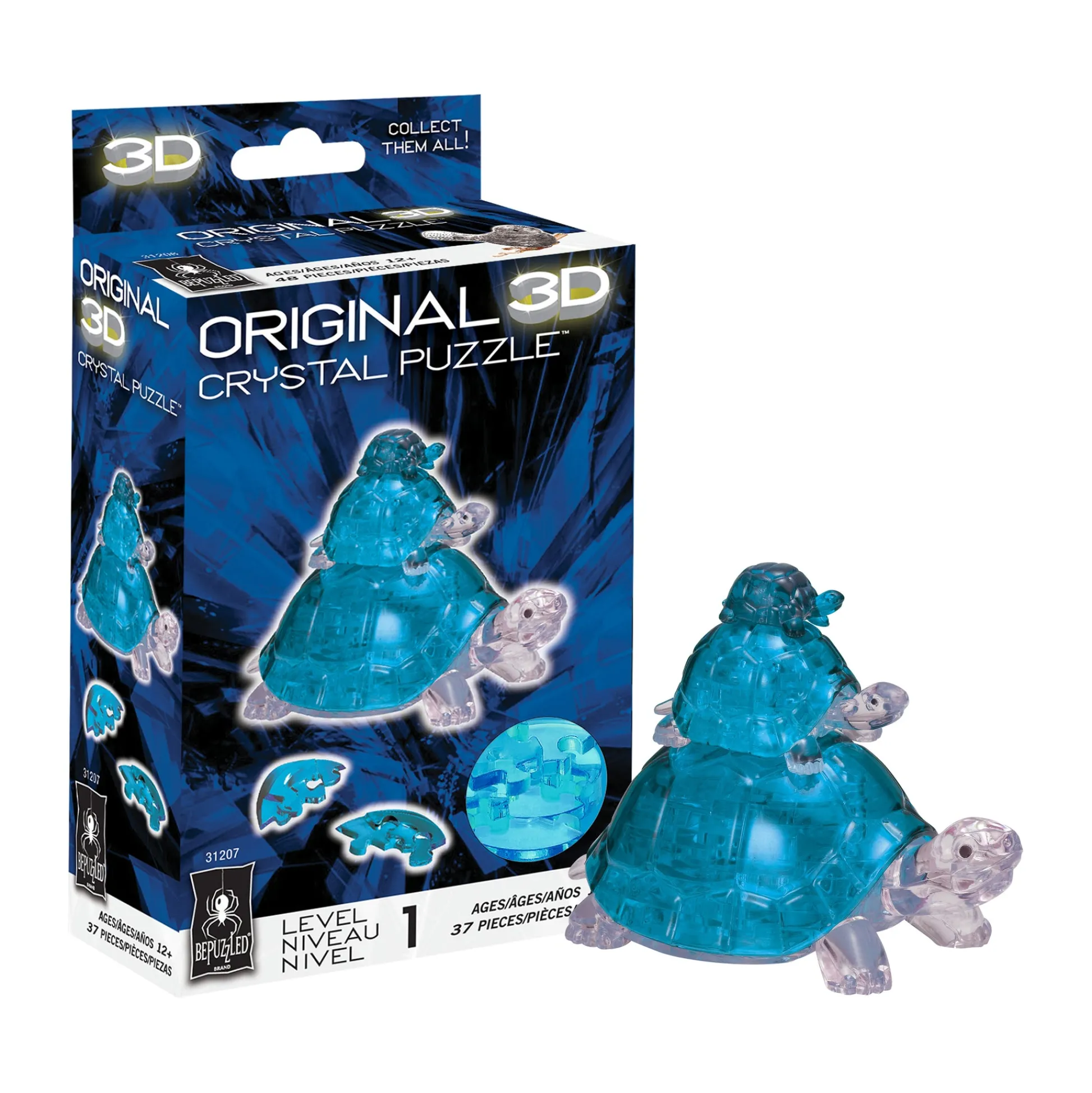 AreYouGame 3D Crystal Puzzle - Tranquil Turtles Assembly (Blue): 37 Pcs* Puzzles