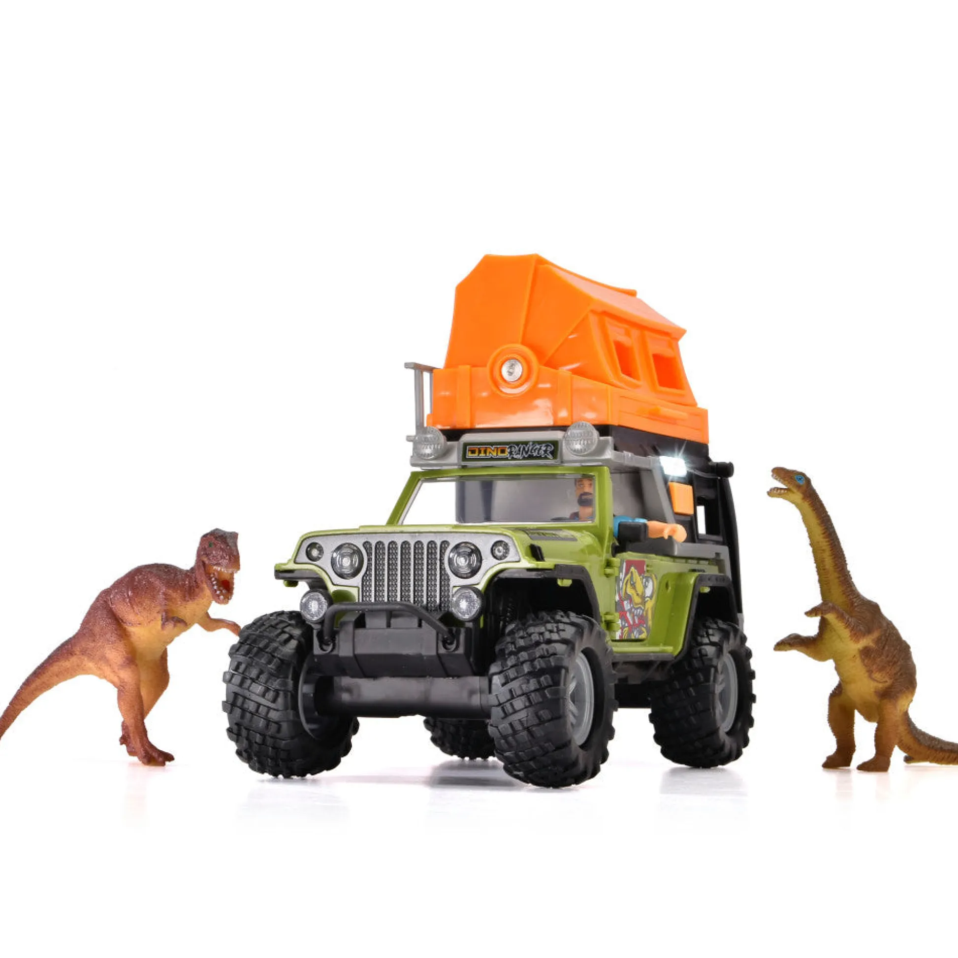 Flat River Group Dickie Toys Jeep Dino Camper Set - Dinosaur Transport Adventure, Green & Orange, Ages 3+* Playsets & Vehicles