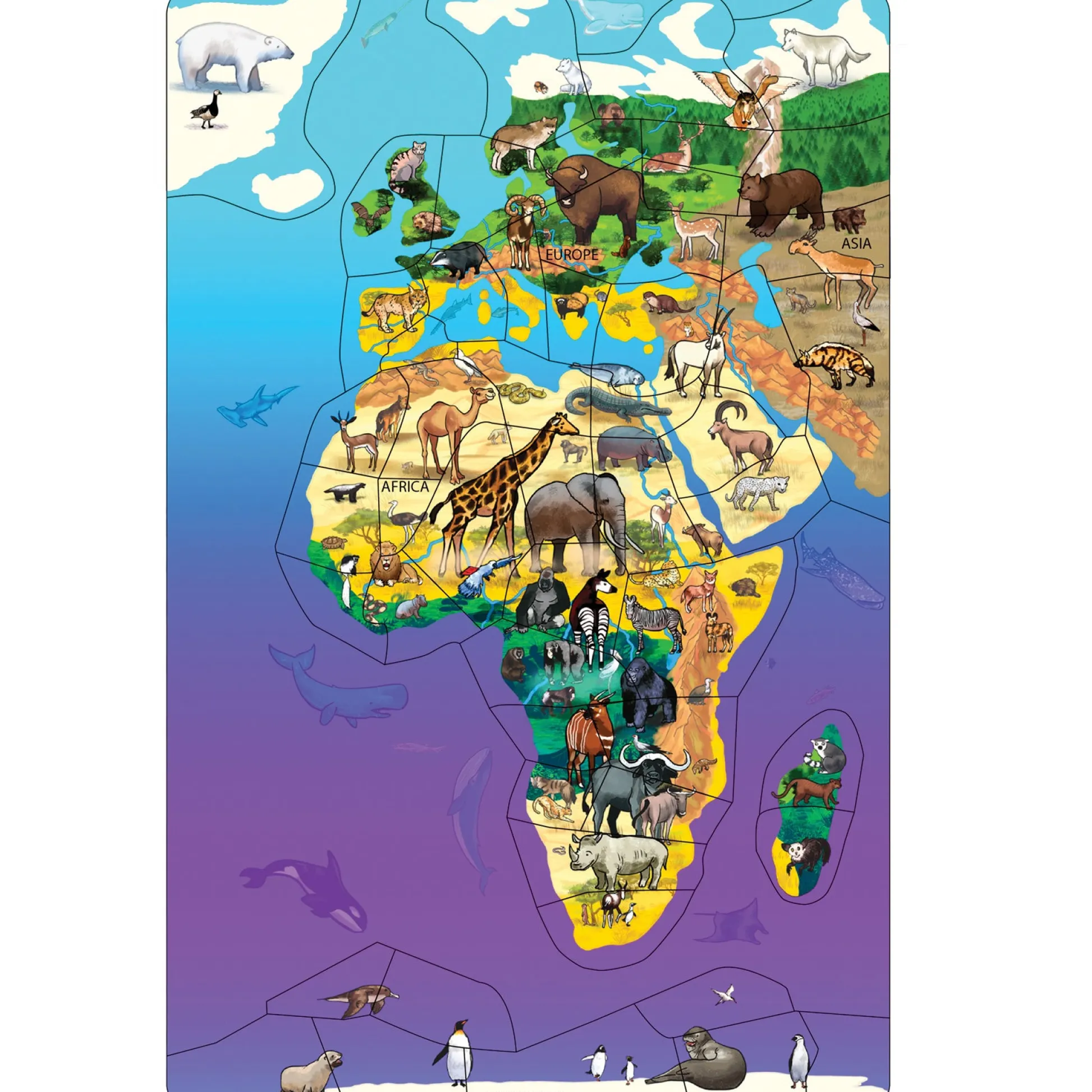 Educators Resource Dowling Magnets Animal Magnetism Magnetic Wildlife Map Puzzle - Eurasia & Africa* Puzzles