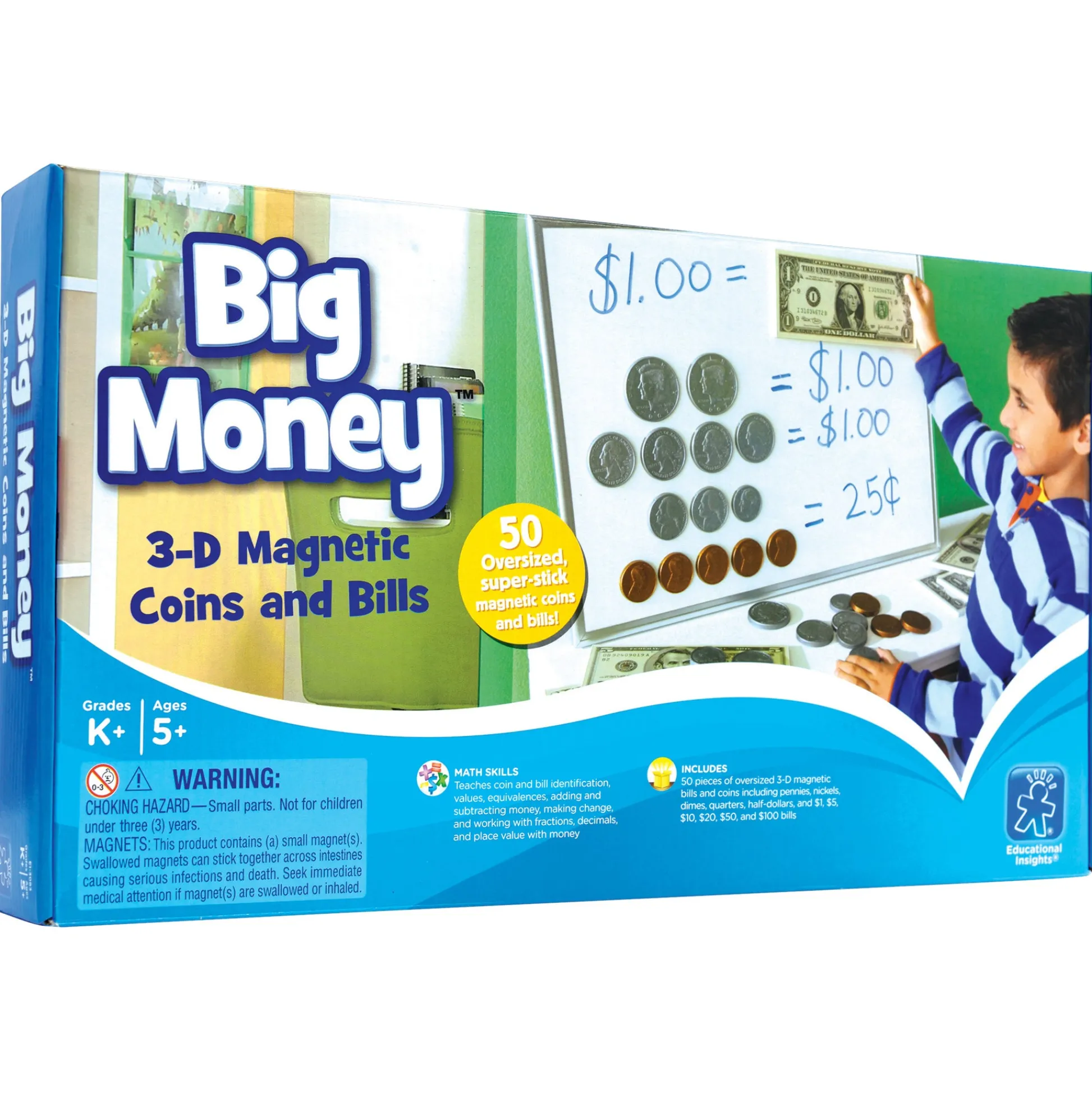 Educators Resource Educational Insights Big Money Magnetic Coins & Bills - 50 Piece Set* Math Toys|Math, Counting & Time