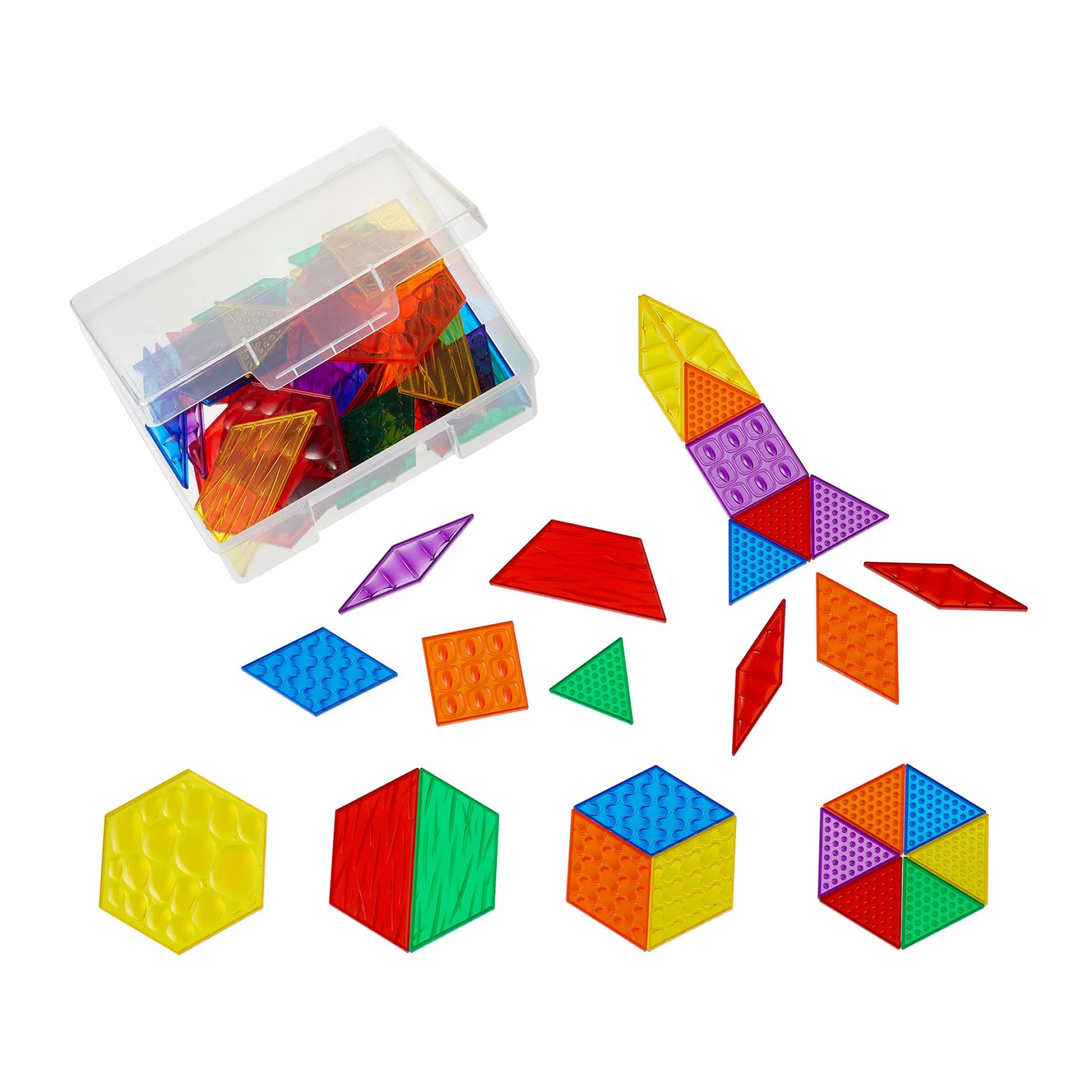 Educators Resource edxeducation Translucent Sensory Pattern Blocks - Tactile Exploration Set* Preschool Building Sets & Blocks|Preschool Education Toys & Activities