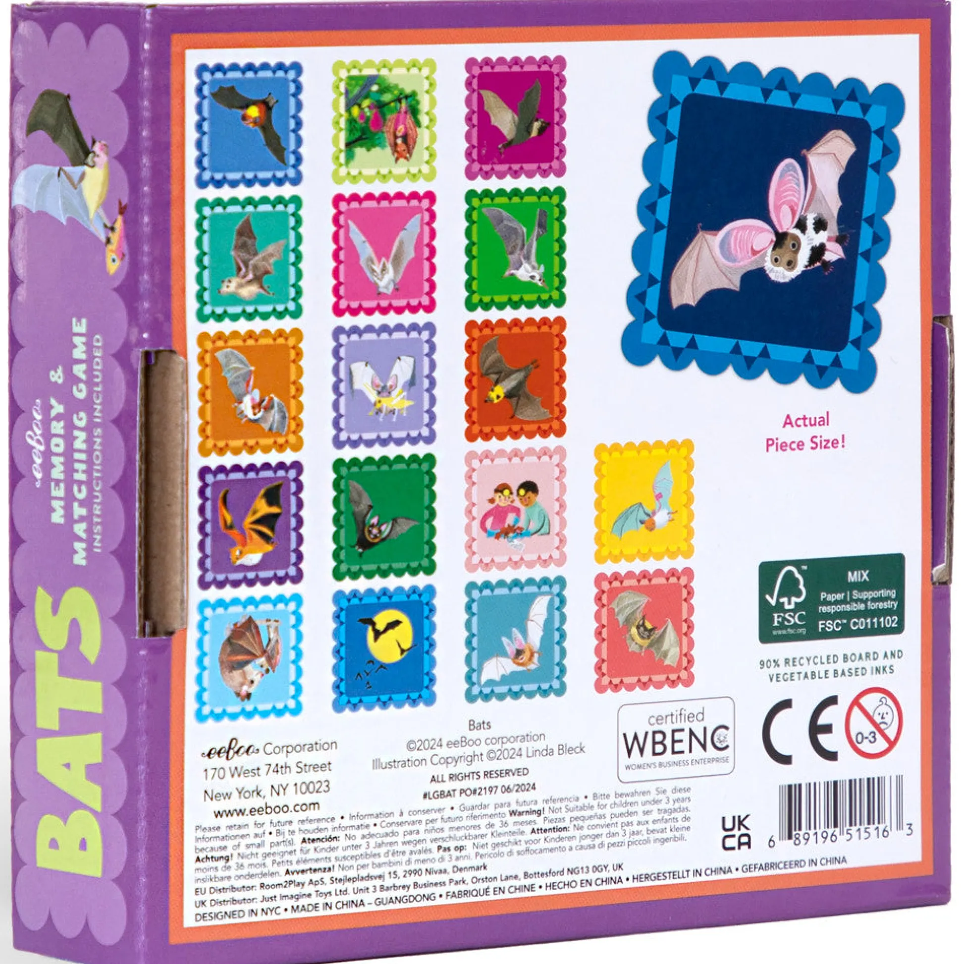 Flat River Group eeBoo Bats Little Square Memory & Matching Game for Kids Ages 3+* Toddler & Preschool Games & Puzzles