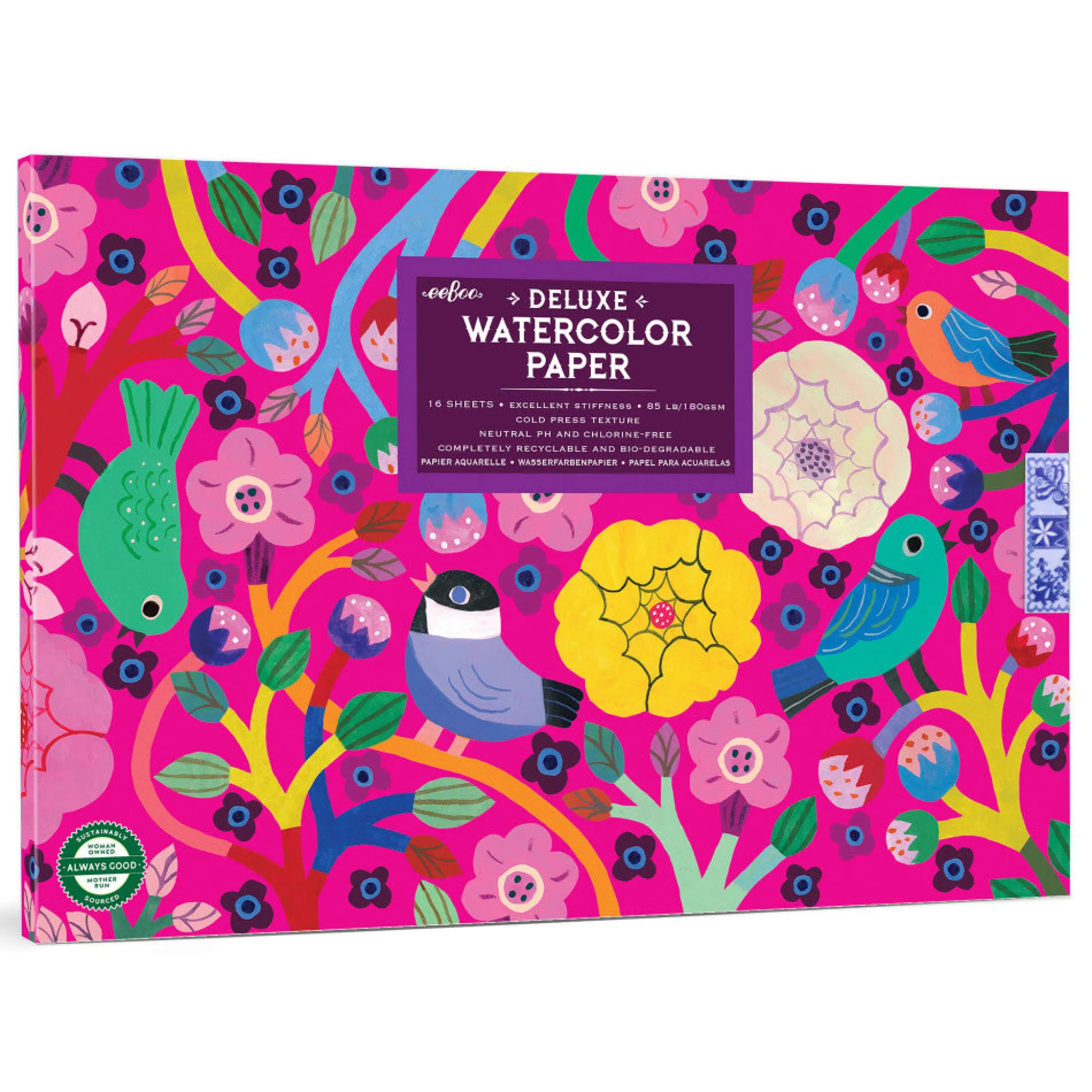 Flat River Group eeBoo Birds in Fuchsia Watercolor Pad - 16 Sheets, 85 lb Paper* Drawing, Color & Painting